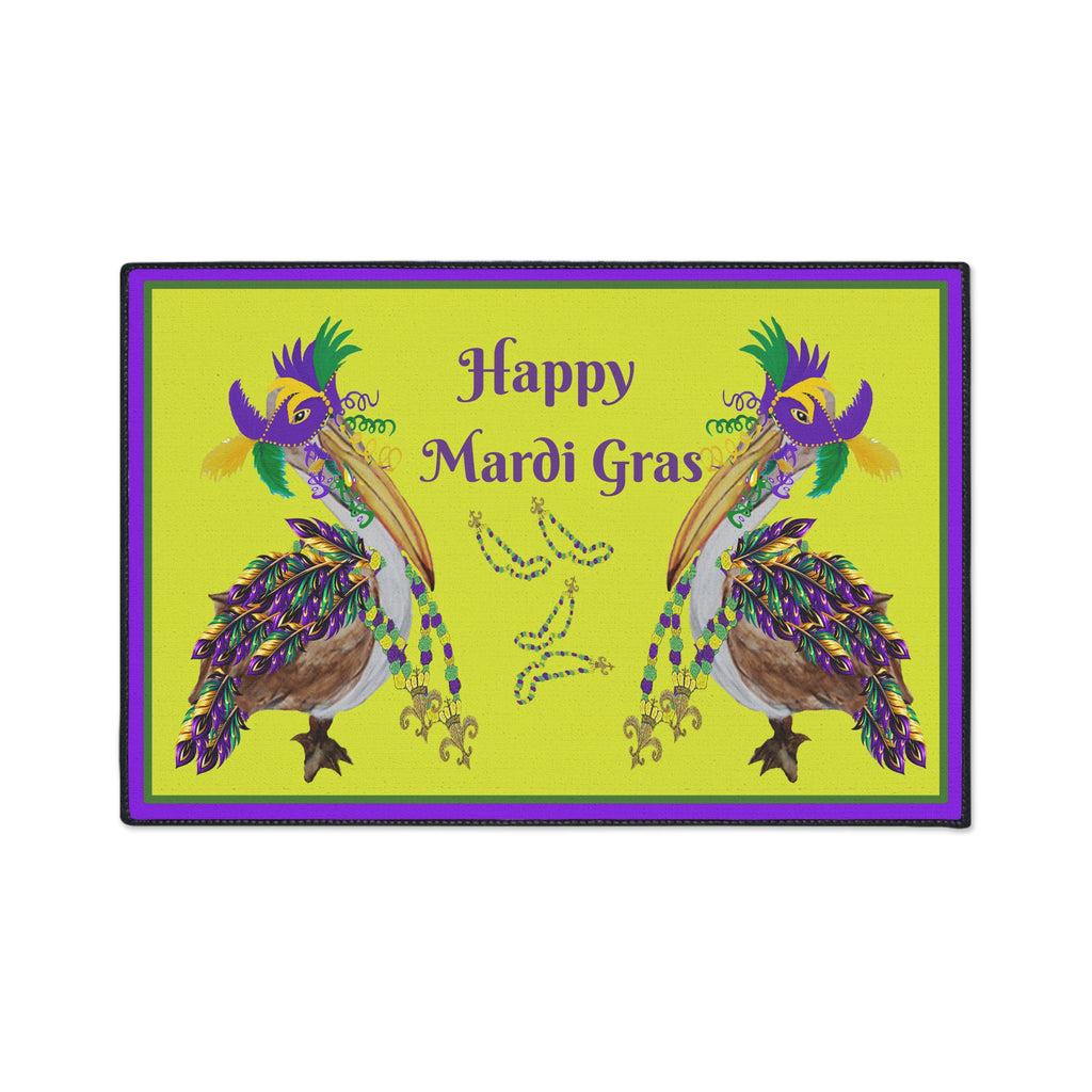 Pelican Mardi Gras adorned in beach home decor Heavy Duty Floor Mat rug