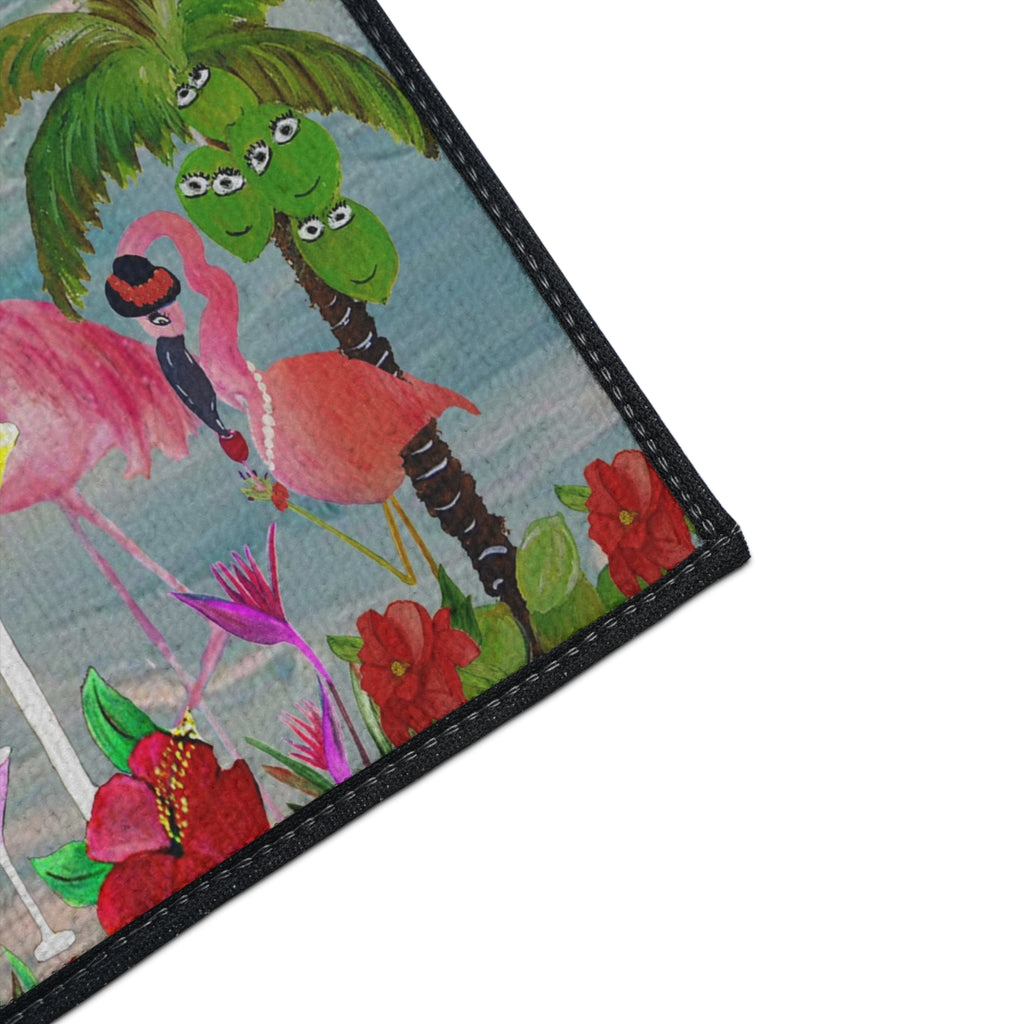 Tropical Flamingo Cocktails Doormat — "At '4' We Pour!" Heavy Duty Floor Mat