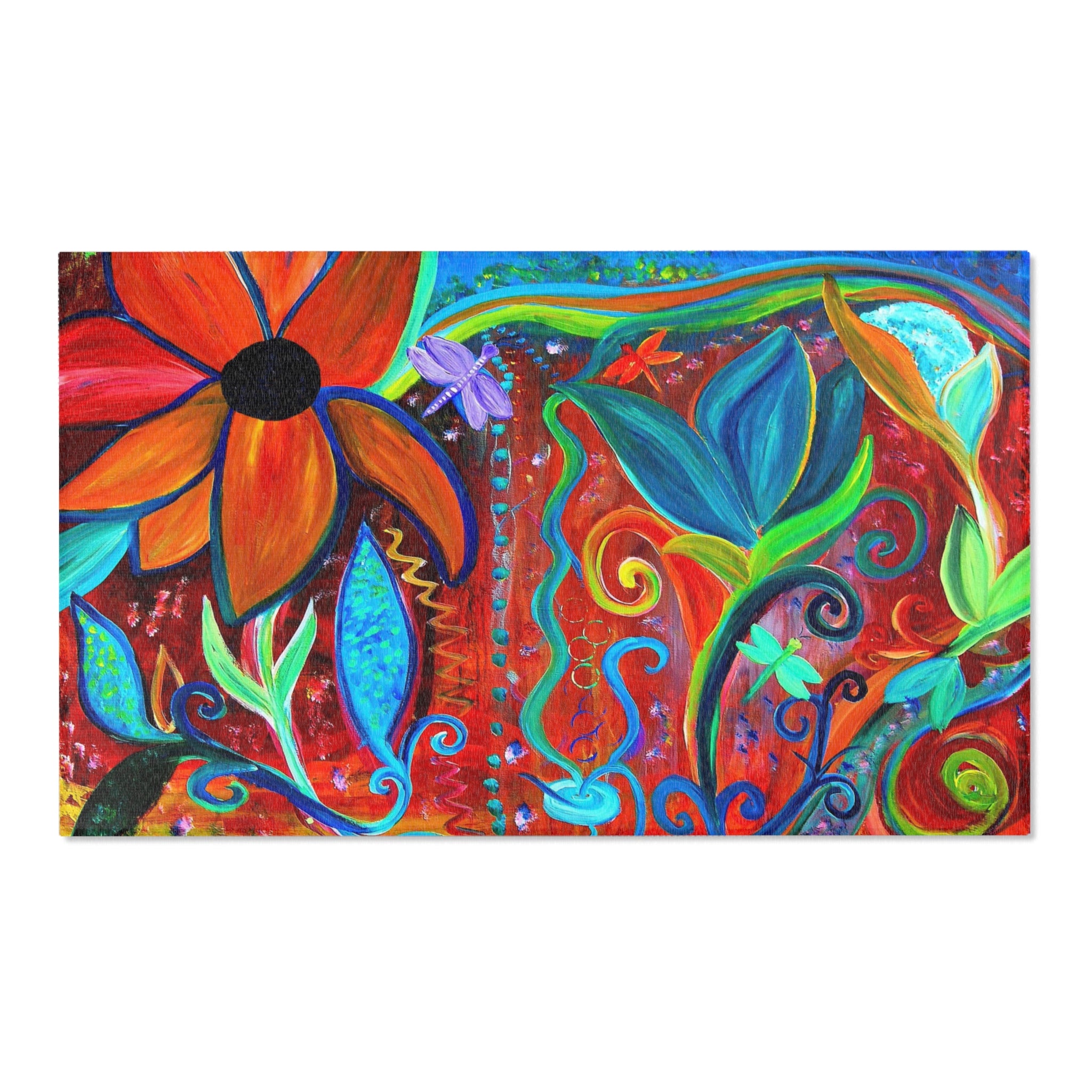 Vibrant Floral Area Rug — Colorful Bohemian Flower Swirl Mat
