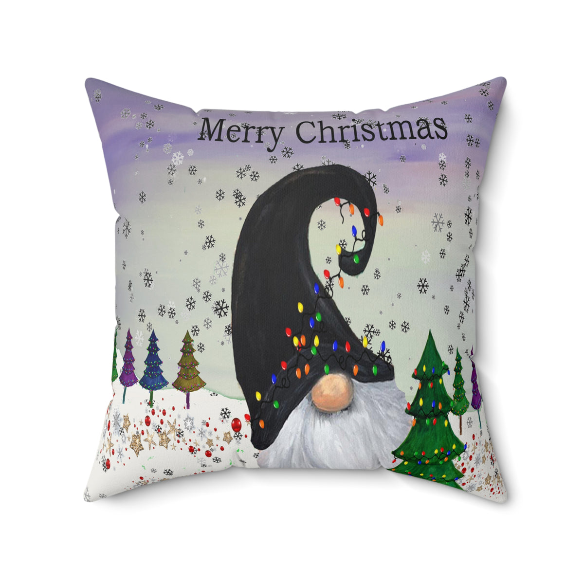 Merry Christmas Gnome Throw Pillow – Holiday Decorative Cushion with Festive Lights