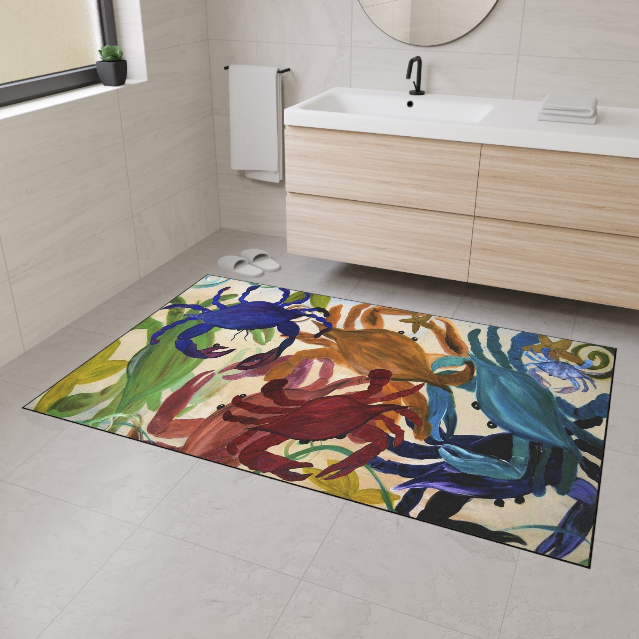 Crab Party Coastal Heavy-Duty Floor Mat — Colorful Crab Beach Doormat