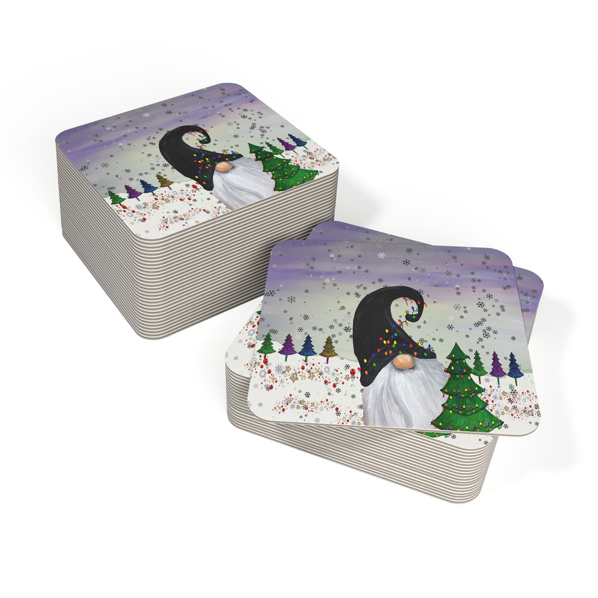 Christmas Gnome Coasters – Festive Holiday Drink Coasters (Set of 50/100)