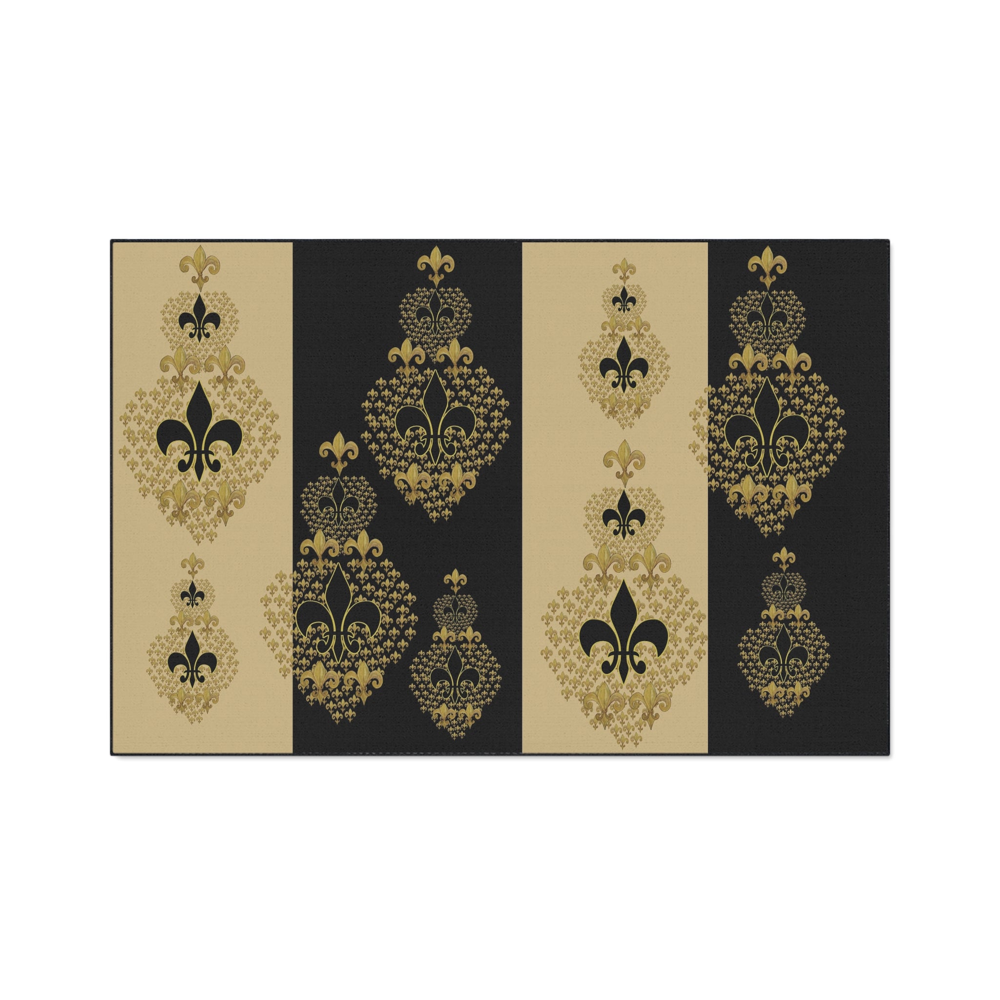 Fleur-de-Lis Heavy Duty Floor Mat — Black & Gold Decorative Entry Rug