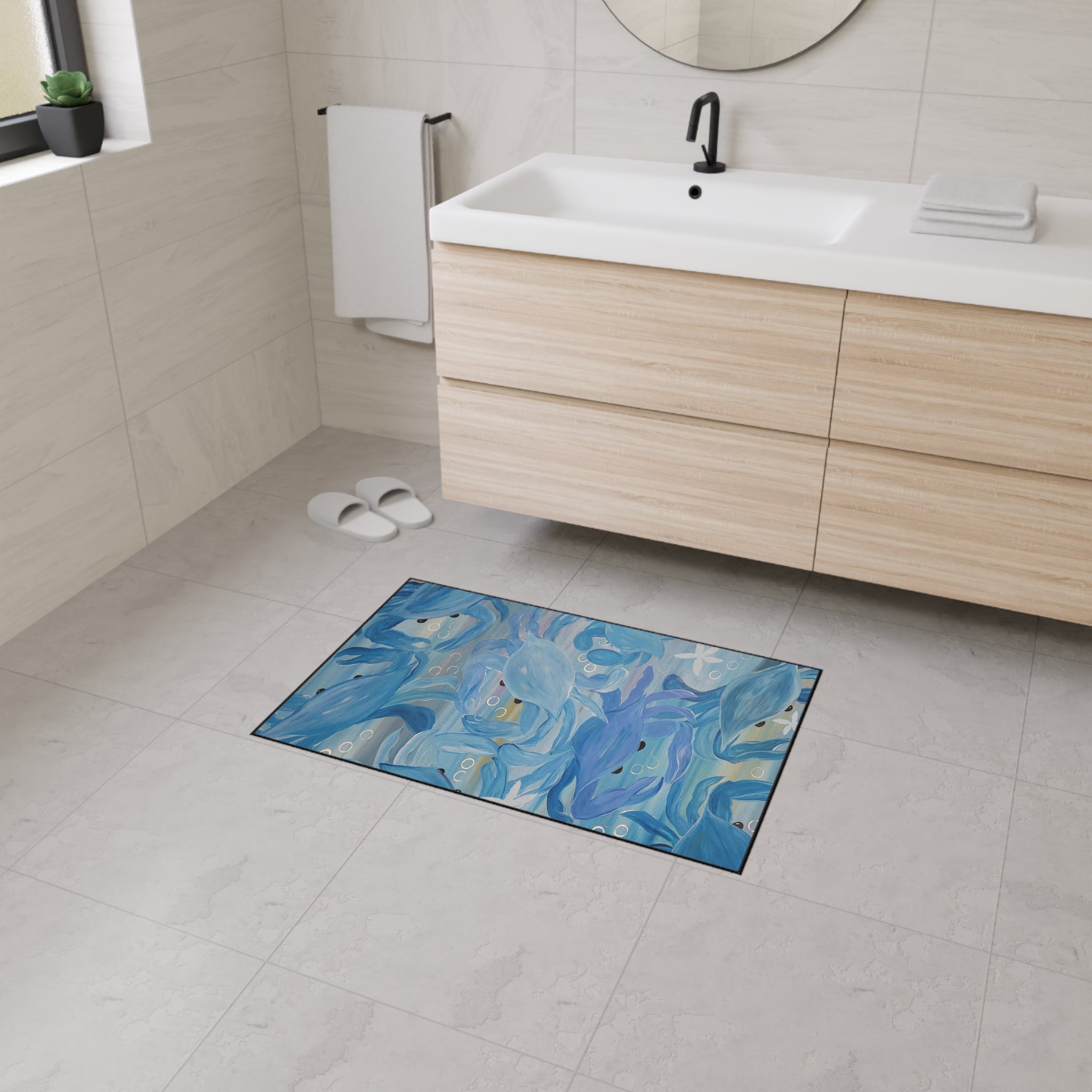 Blue Crab party Ocean Waves Heavy-Duty Floor Mat — Abstract Seascape Entrance Mat