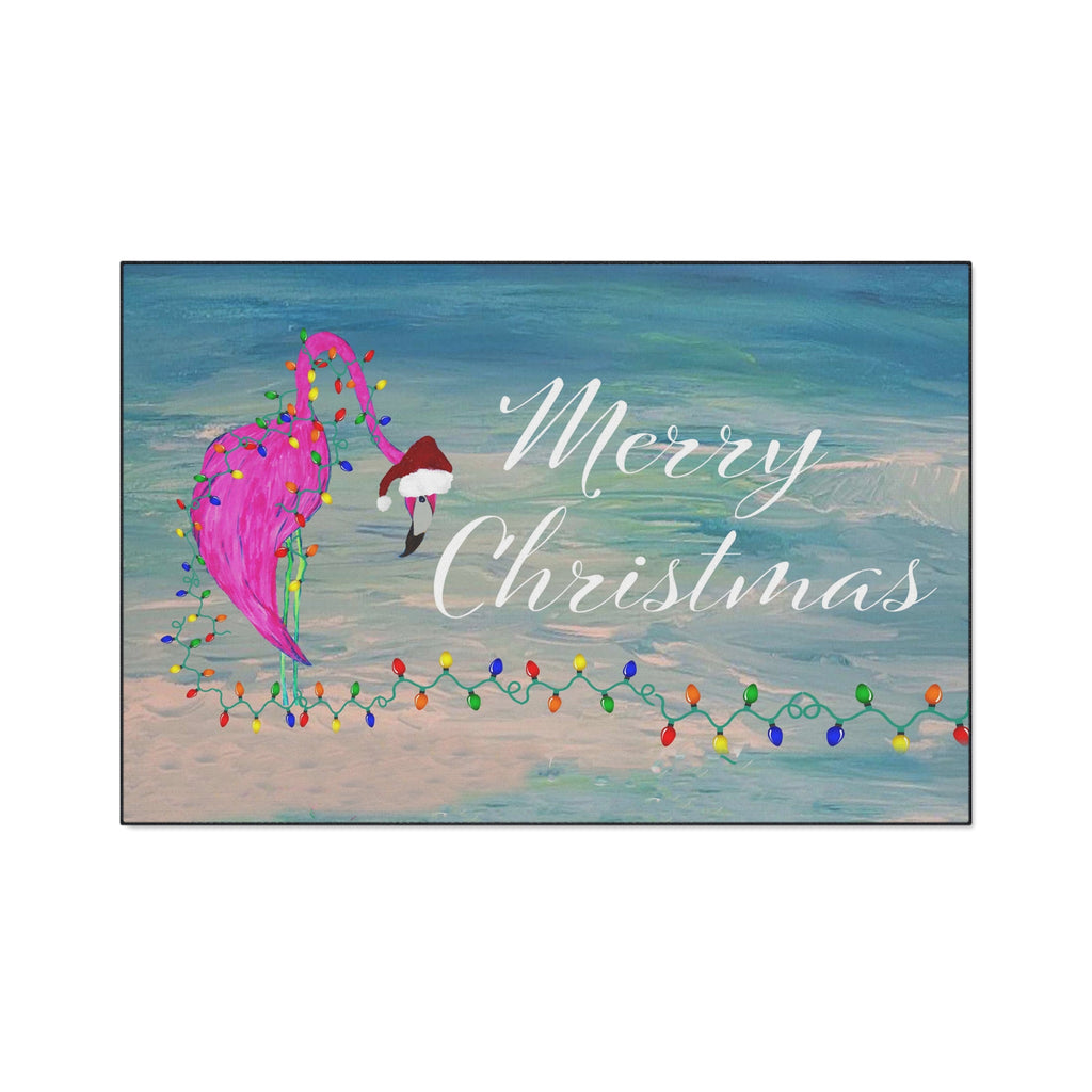Christmas Flamingo Heavy-Duty Floor Mat — 'Merry Christmas' Holiday Doormat