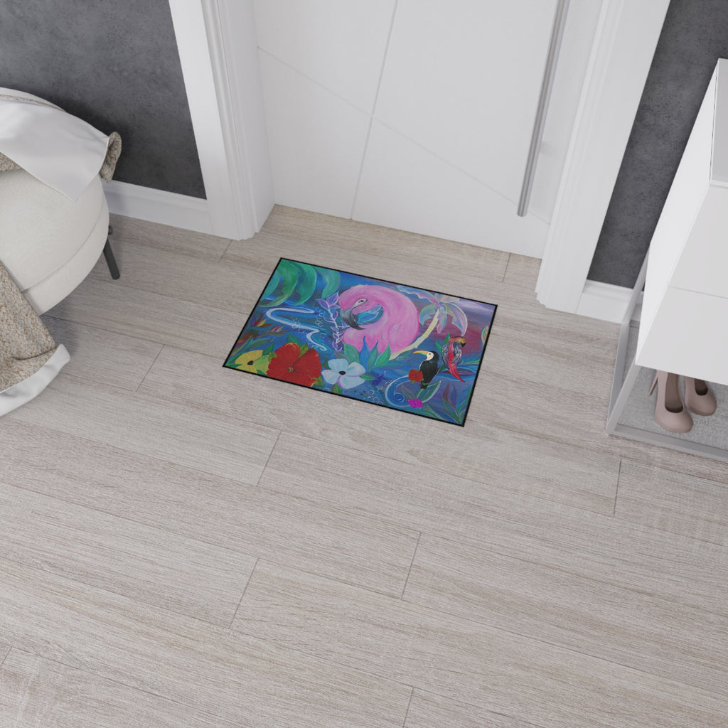 Tropical Flamingo Floor Mat — Colorful Jungle Bird Doormat