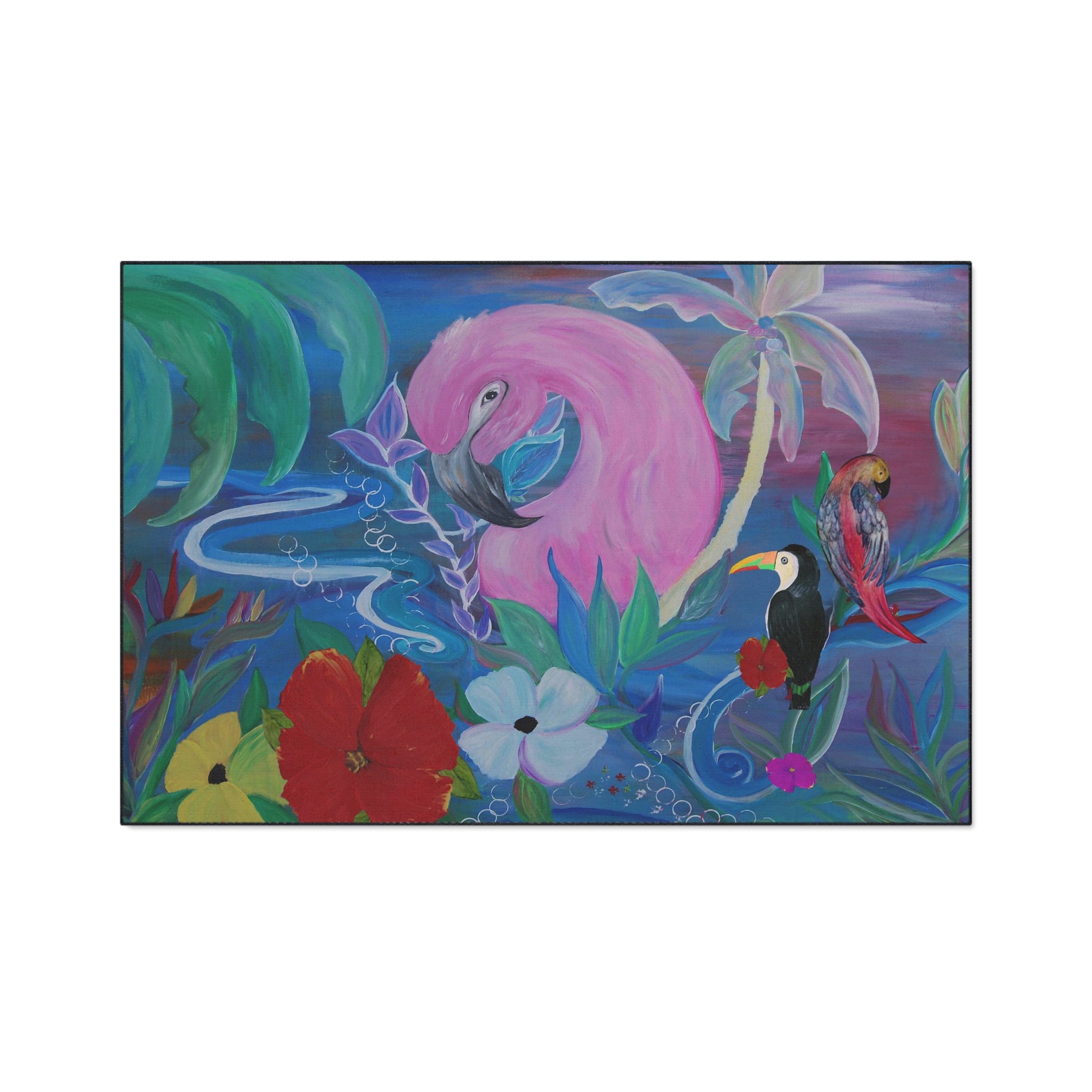 Tropical Flamingo Floor Mat — Colorful Jungle Bird Doormat