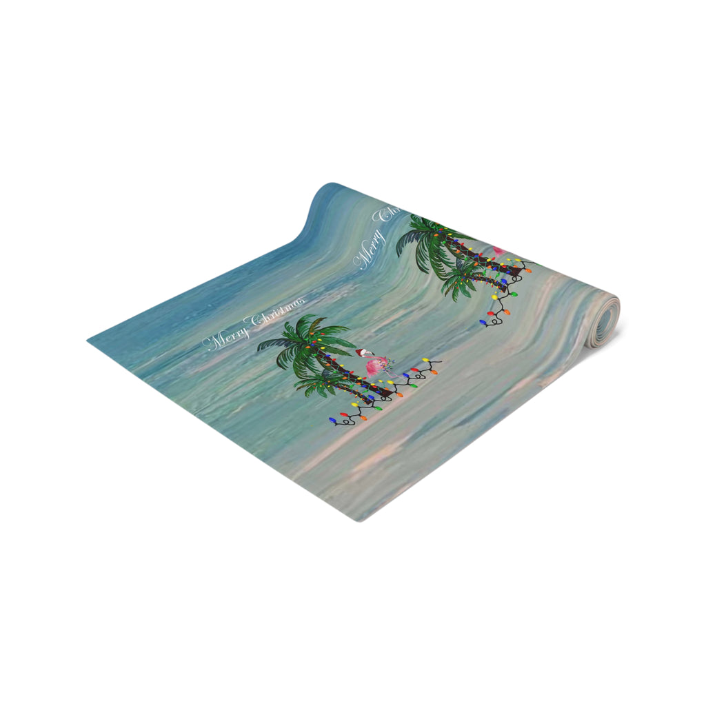 Tropical Palm Christmas Table Runner — "Merry Christmas" Coastal Holiday Decor