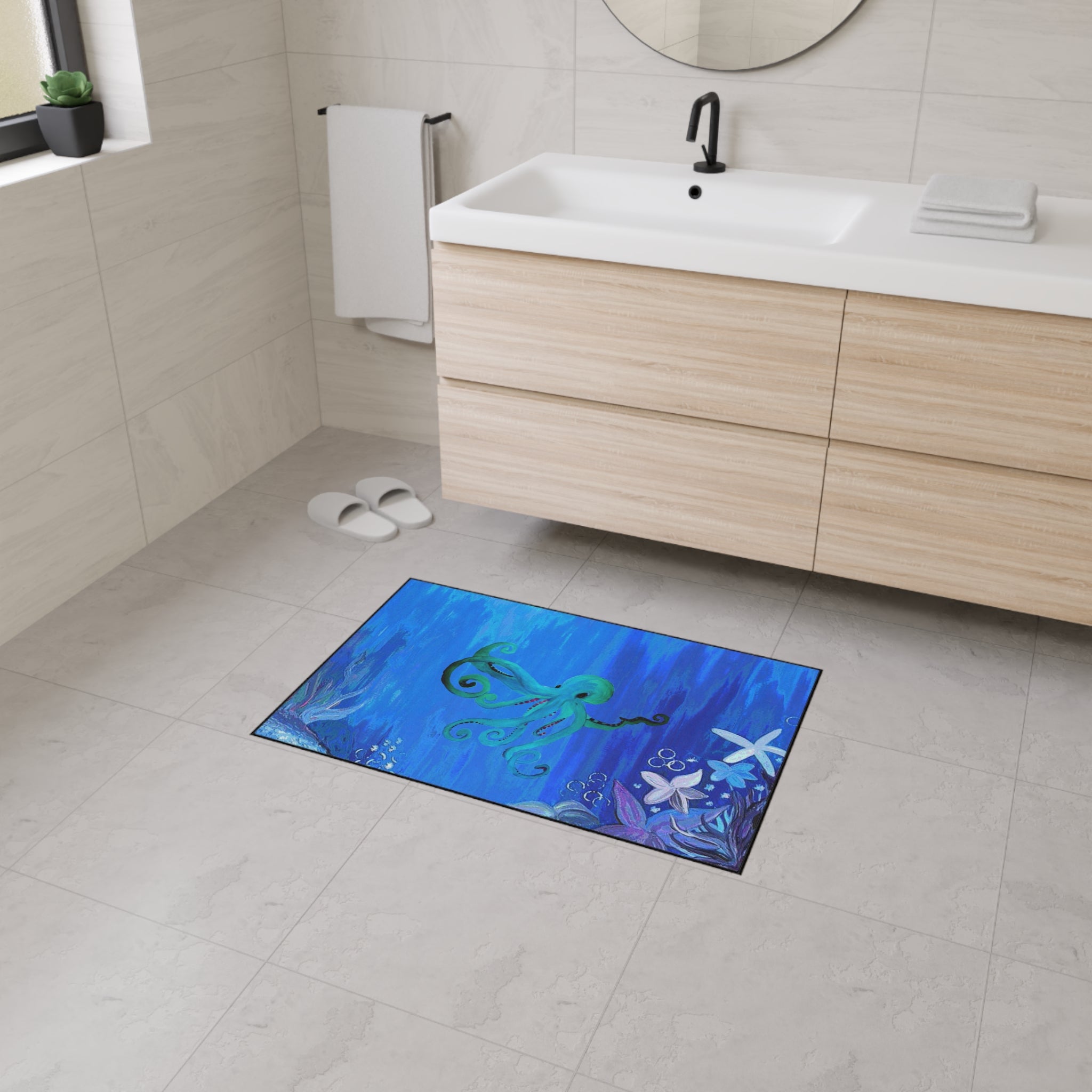Underwater Octopus Heavy-Duty Floor Mat — Nautical Blue Entry Rug