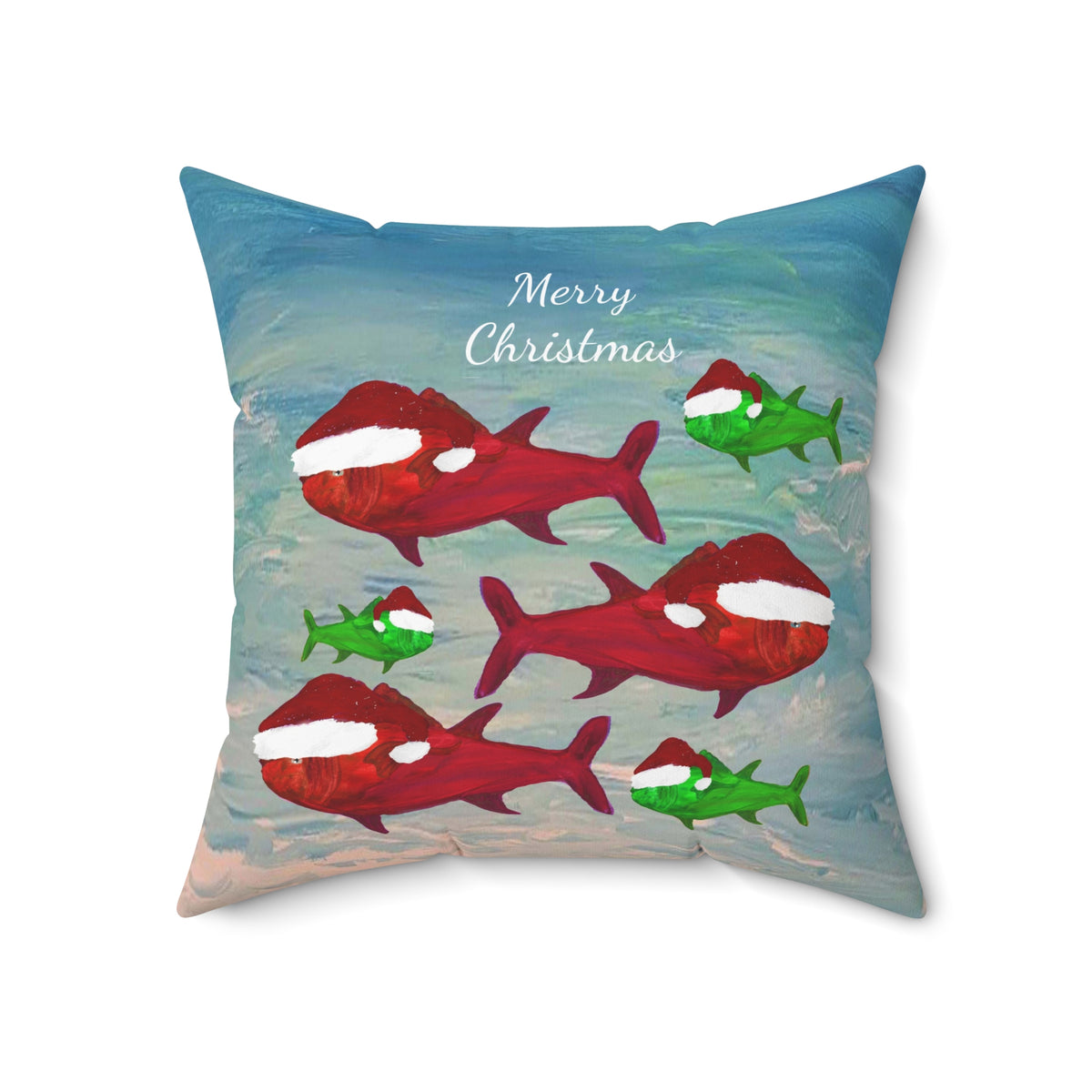 Christmas Fish Throw Pillow — 'Merry Christmas' Nautical Holiday Decor