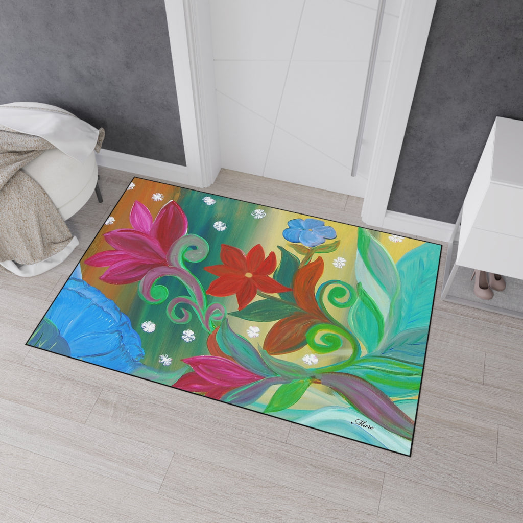 Floral Bloom Heavy Duty Floor Mat – Colorful Tropical Flowers Welcome Rug