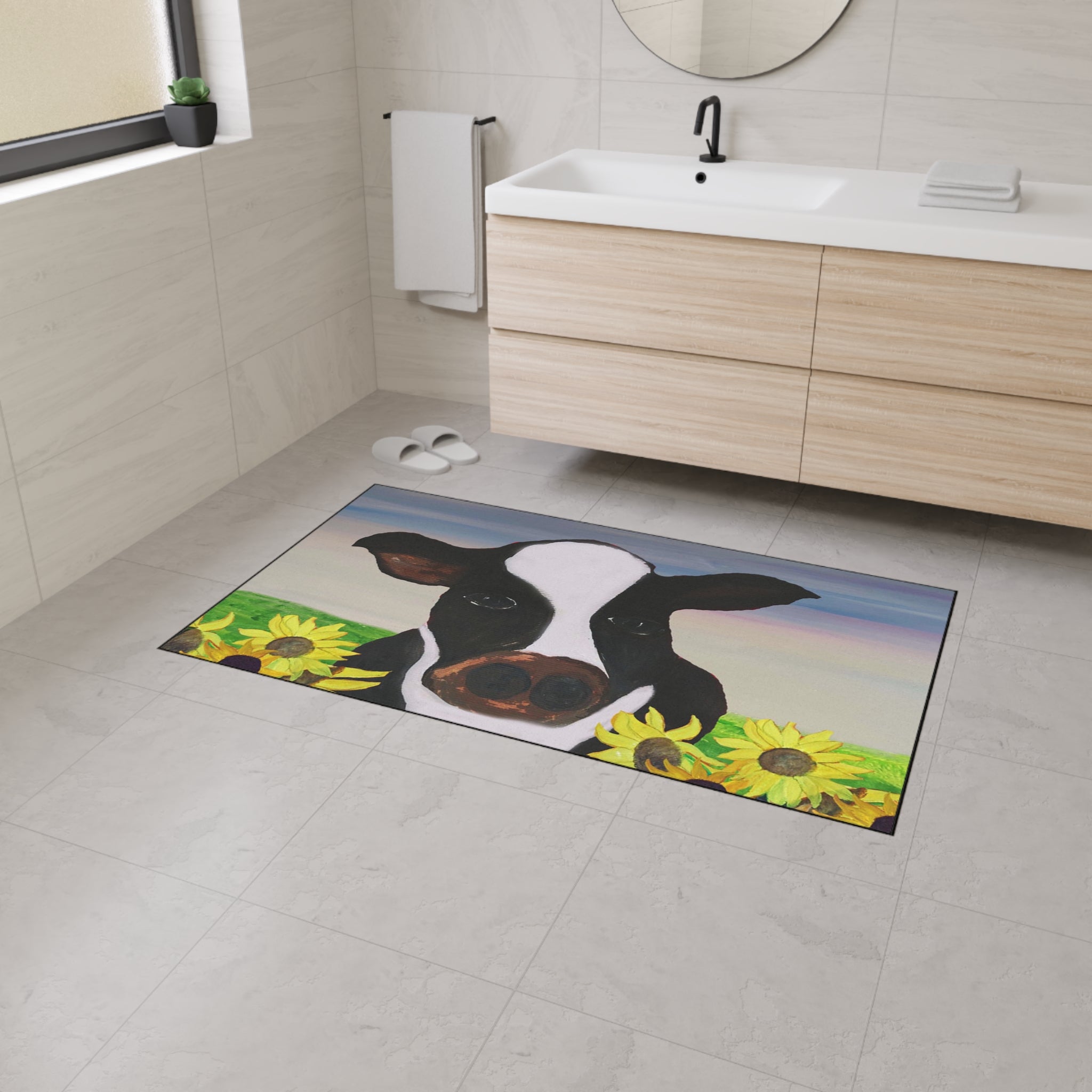 Cow & Sunflowers Heavy Duty Floor Mat — Farmhouse Welcome Doormat