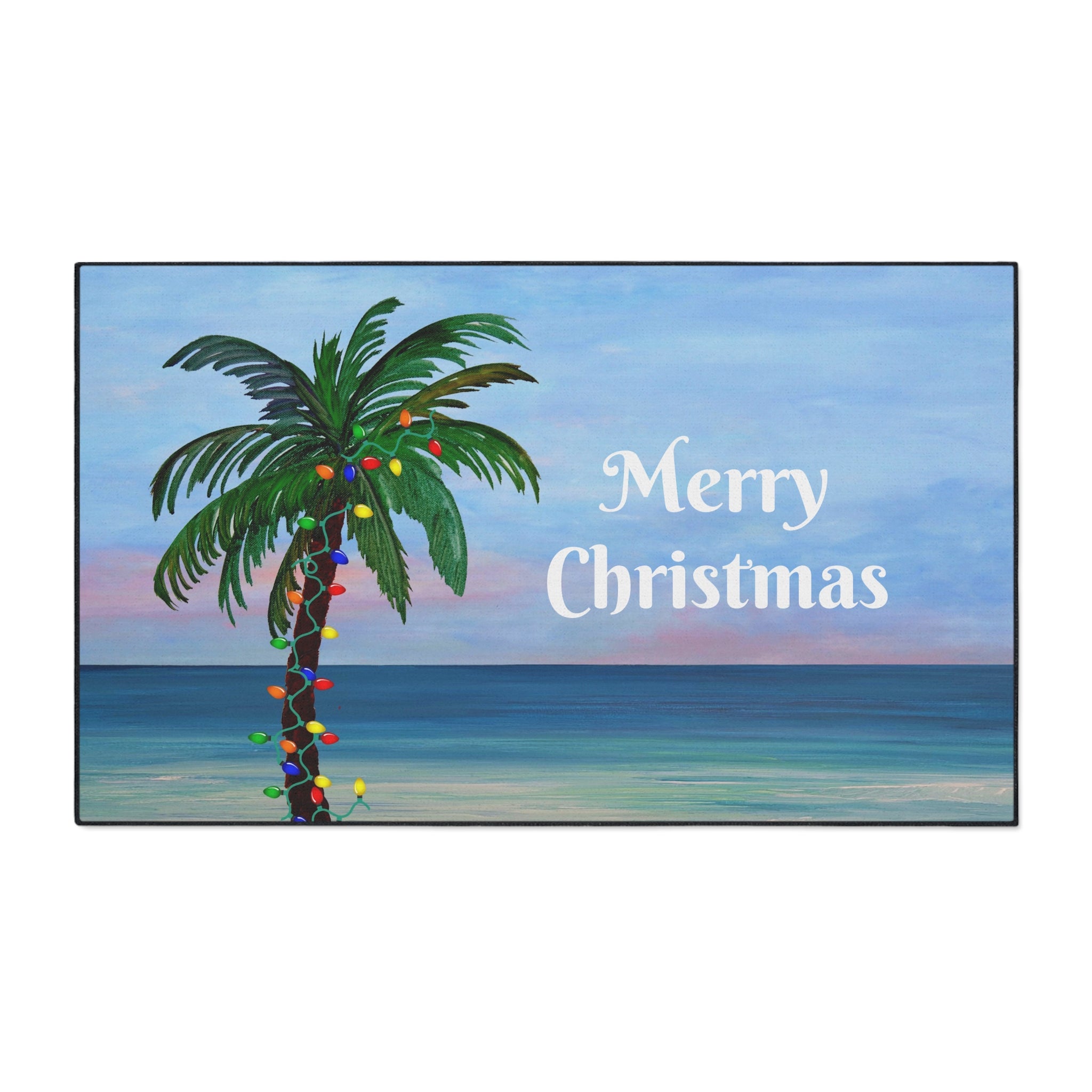 Merry Christmas Palm Tree Beach Floor Mat