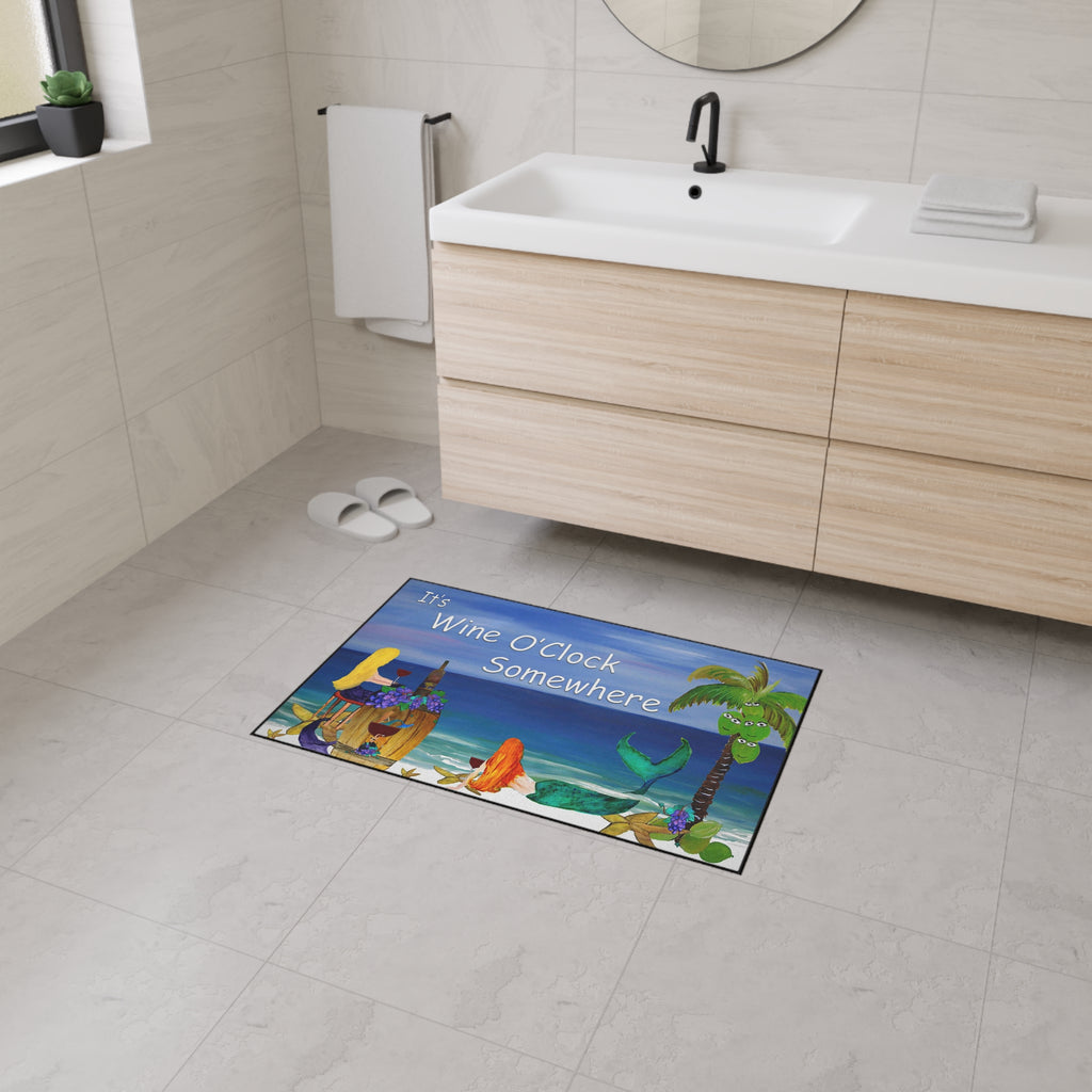 Heavy Duty Floor Mat – "It’s Wine O’Clock Somewhere" Beach Mermaid Welcome Mat
