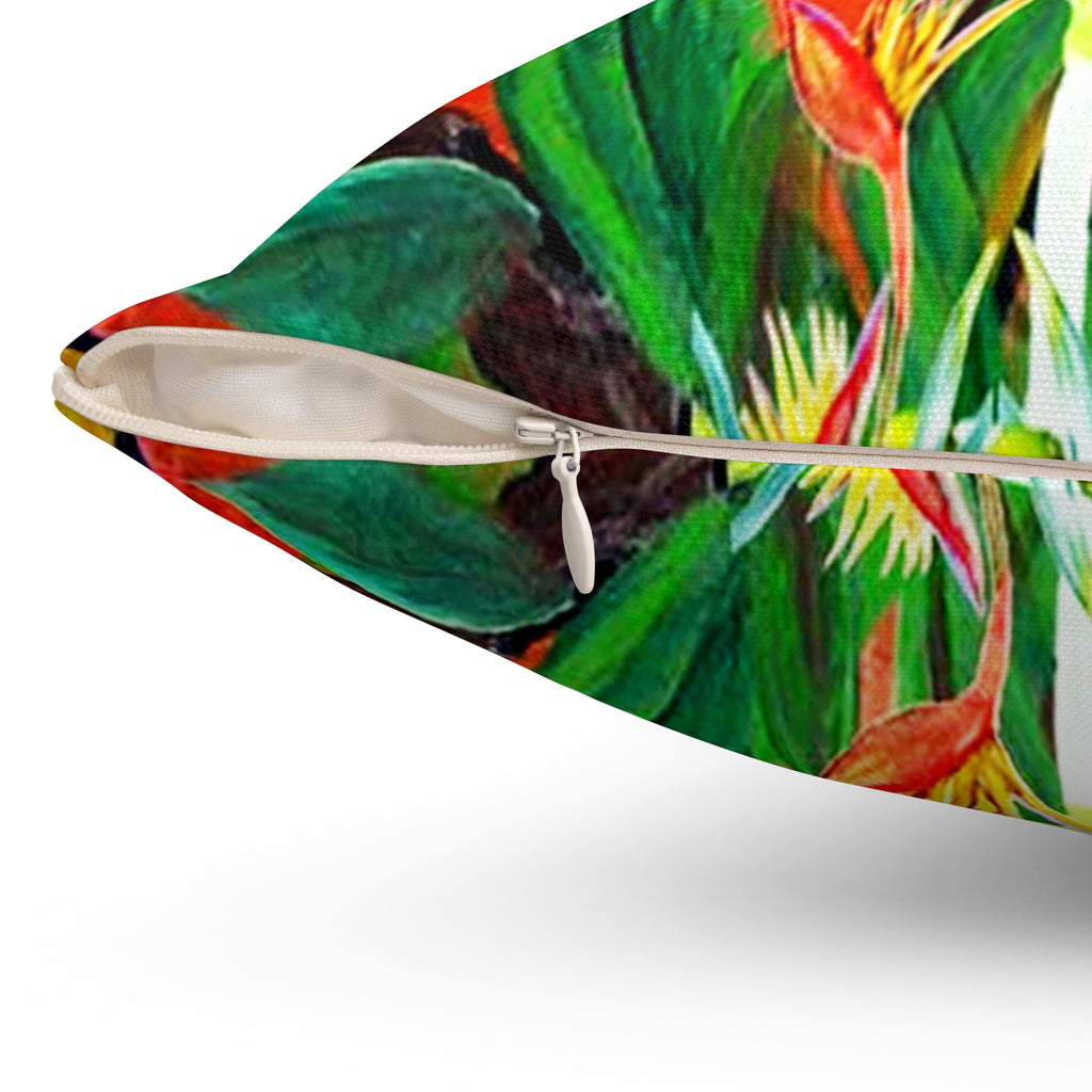 Square Pillow — Tropical Parrot 'It's 5 O'Clock Somewhere' Cocktail Design