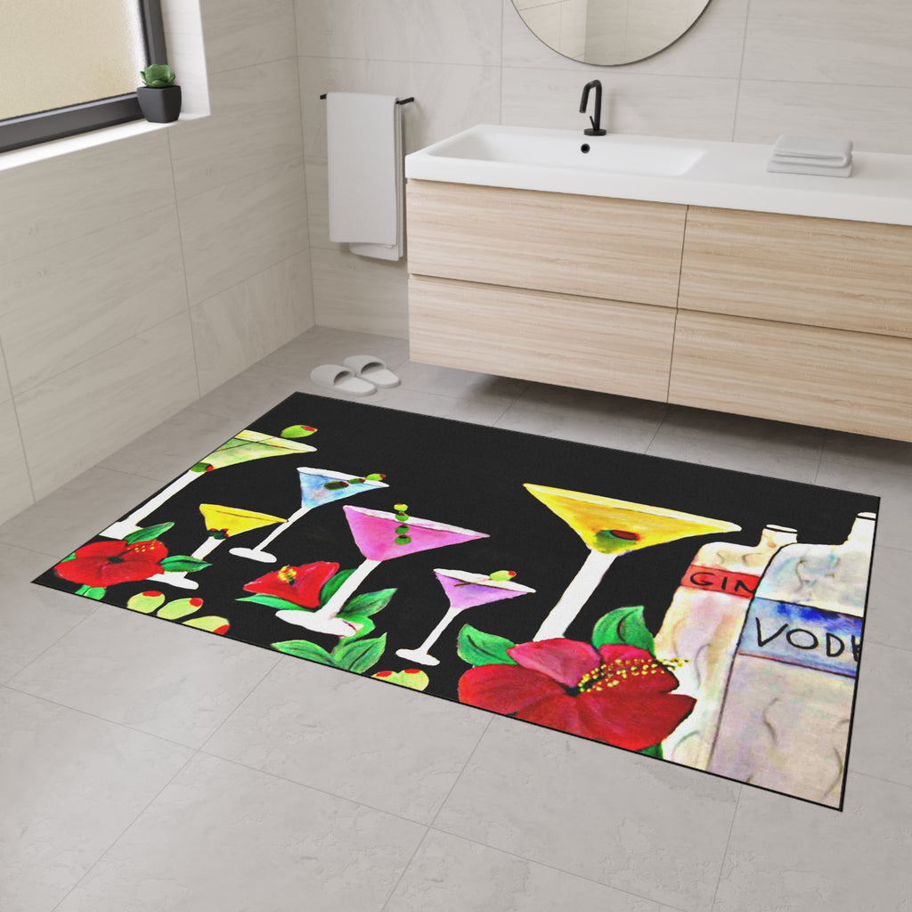 Cocktail Bar Floor Mat — Colorful Martini & Spirits Floral Mat