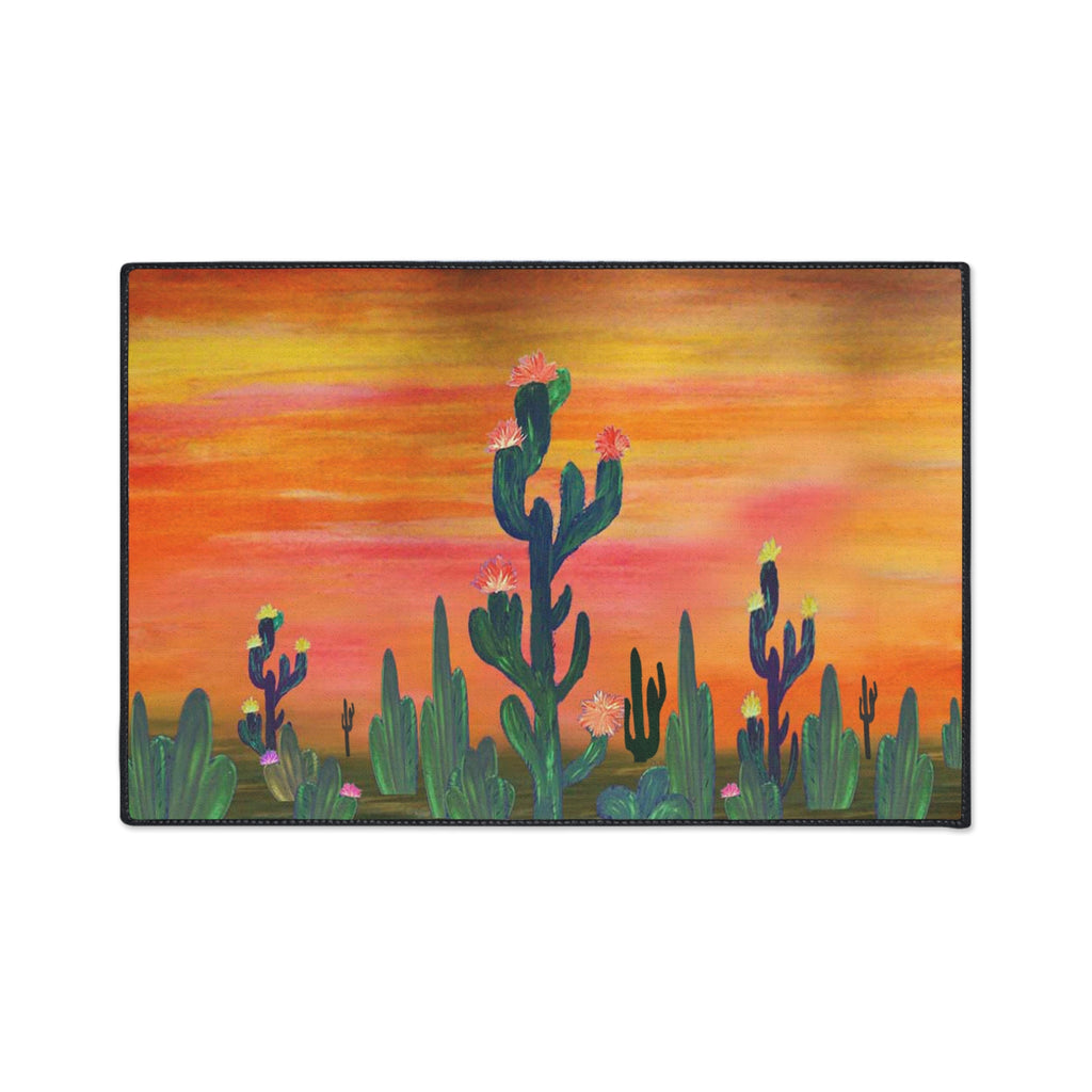 Desert Sunset Cactus Flowers Floor Mat