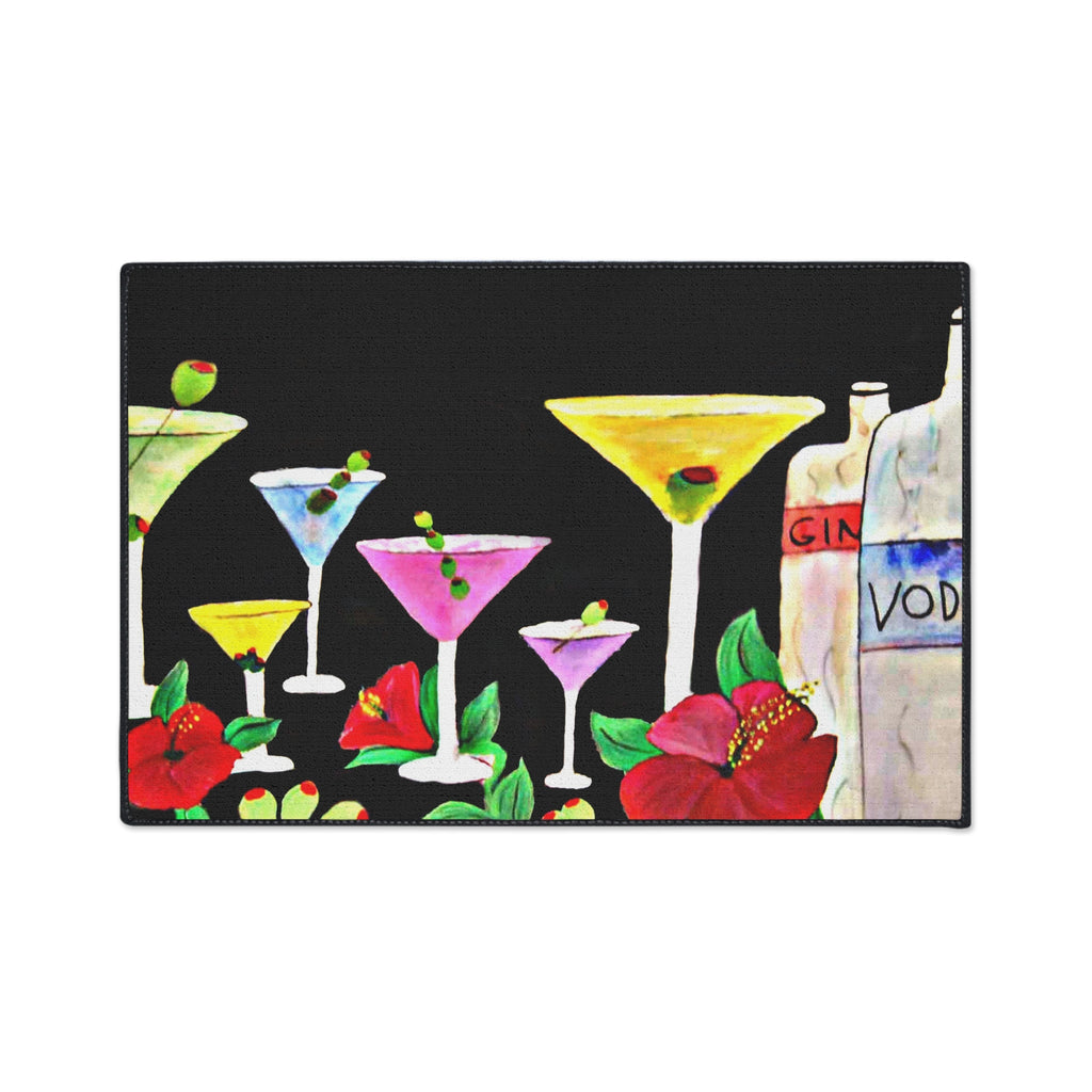 Cocktail Bar Floor Mat — Colorful Martini & Bottles Floor Mat rug