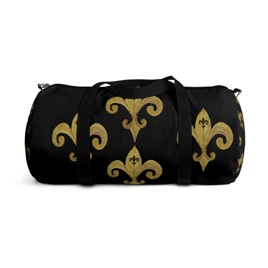 Gold Fleur-de-Lis Pattern Duffel Bag — Elegant Travel & Gym Weekender