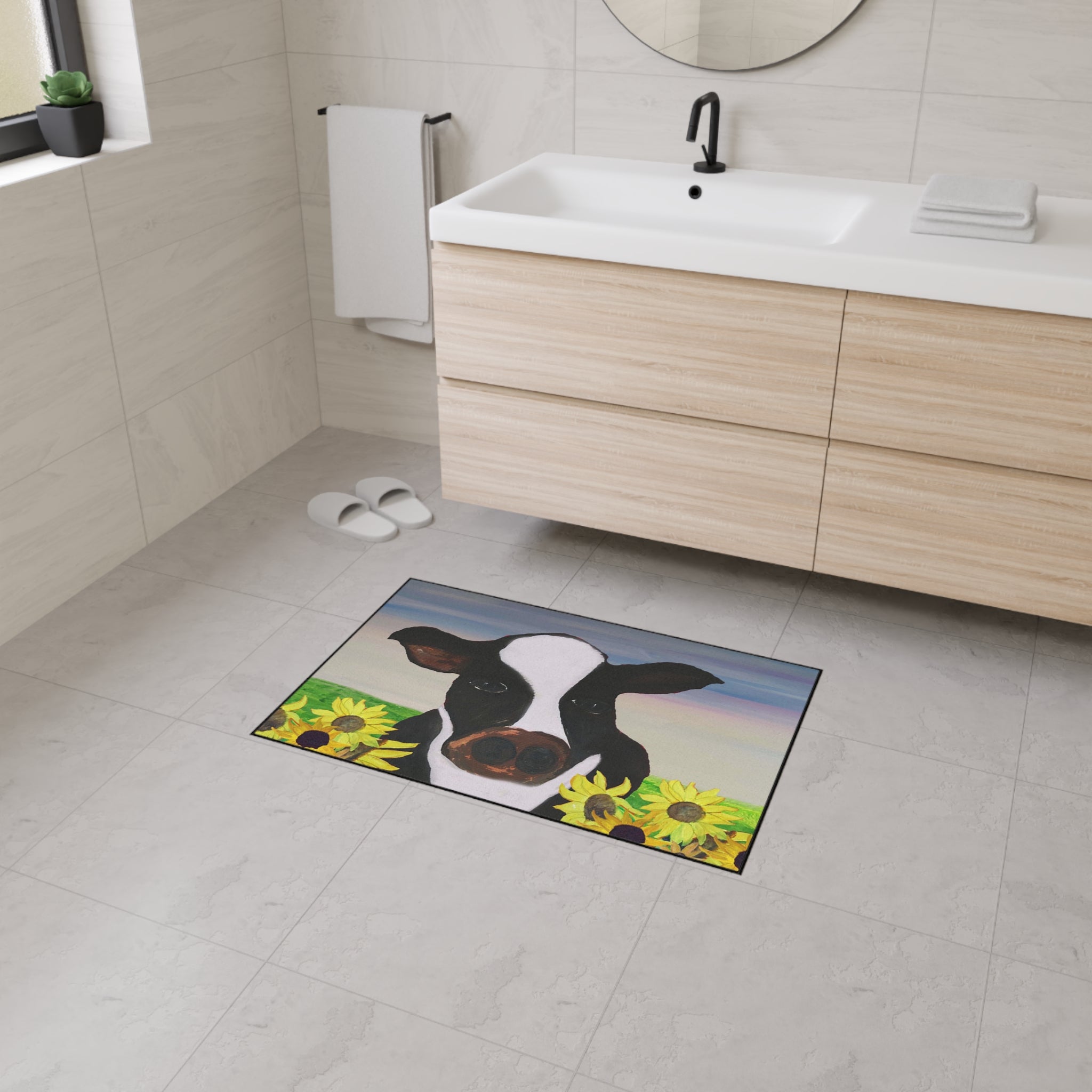 Cow & Sunflowers Heavy Duty Floor Mat — Farmhouse Welcome Doormat