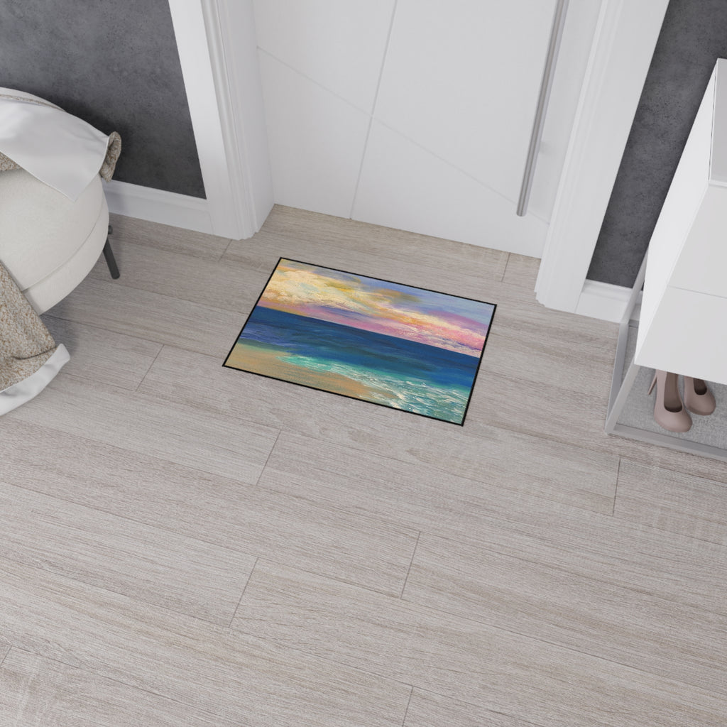 Coastal Sunset Floor Mat — Heavy-Duty Ocean Beach Entrance Rug
