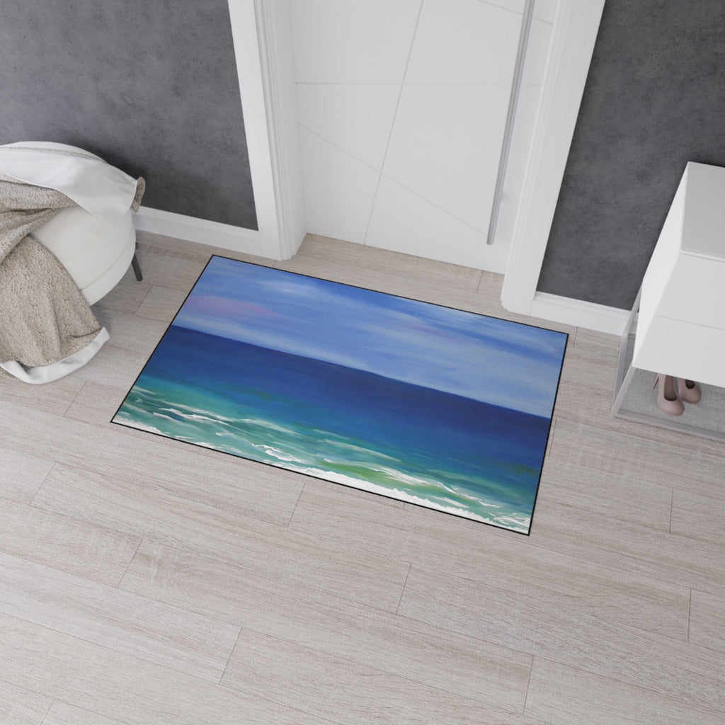 Coastal Beautiful Beach Heavy-Duty Floor Mat — Ocean Beach Seascape Entry Rug