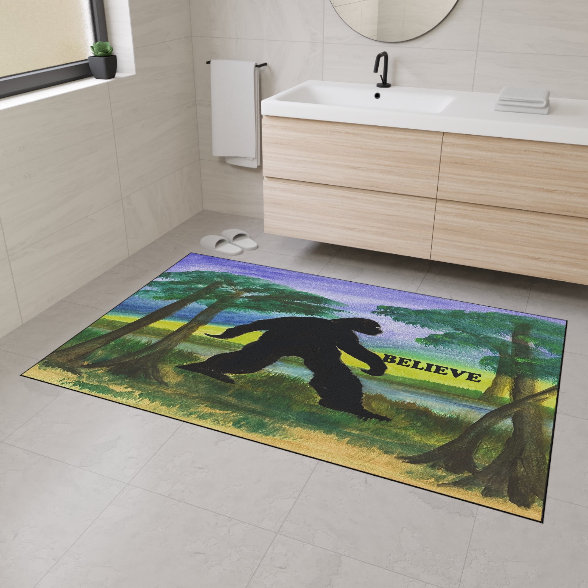 Believe Sasquatch Floor Mat - Bigfoot Forest Welcome Doormat