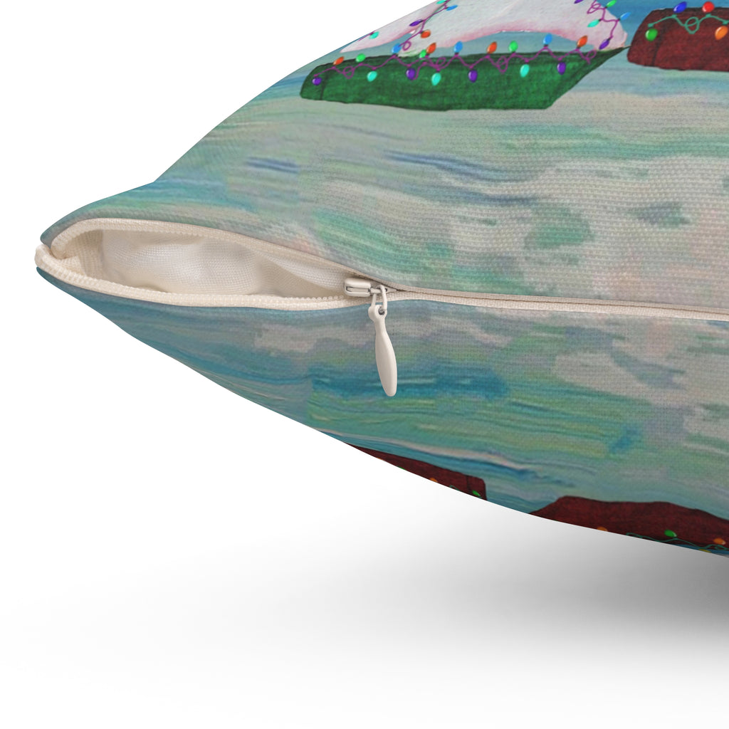 Merry Christmas Sailboat Pillow — Coastal Holiday Decorative Throw Pillow