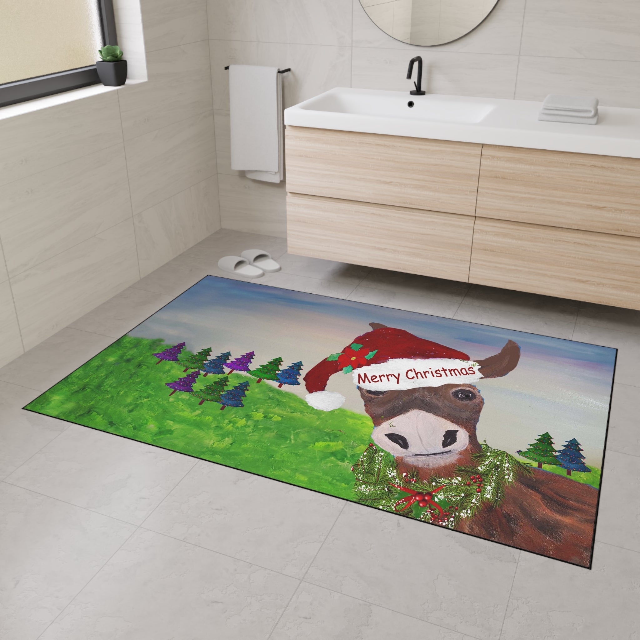 Christmas Donkey Floor Mat — Merry Christmas Holiday Welcome Rug
