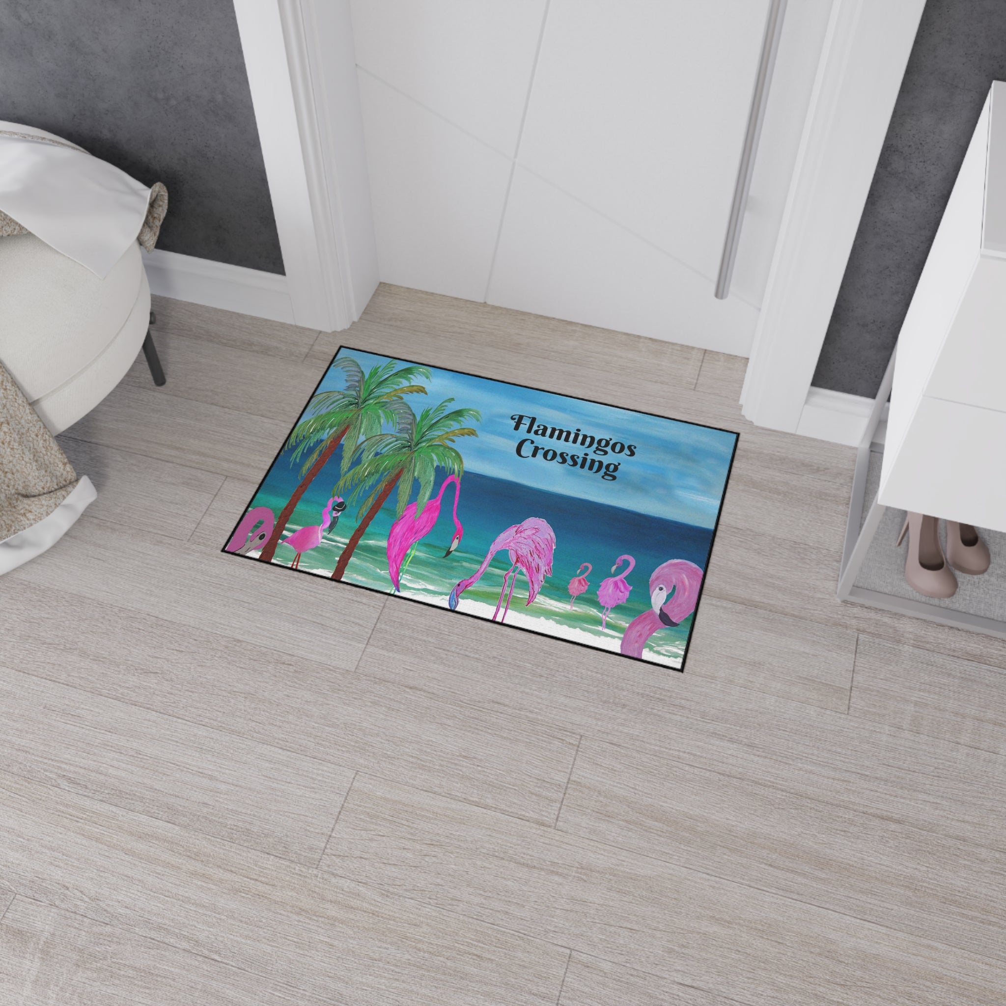 Flamingos Crossing Beach Mat — Heavy Duty Floor Mat