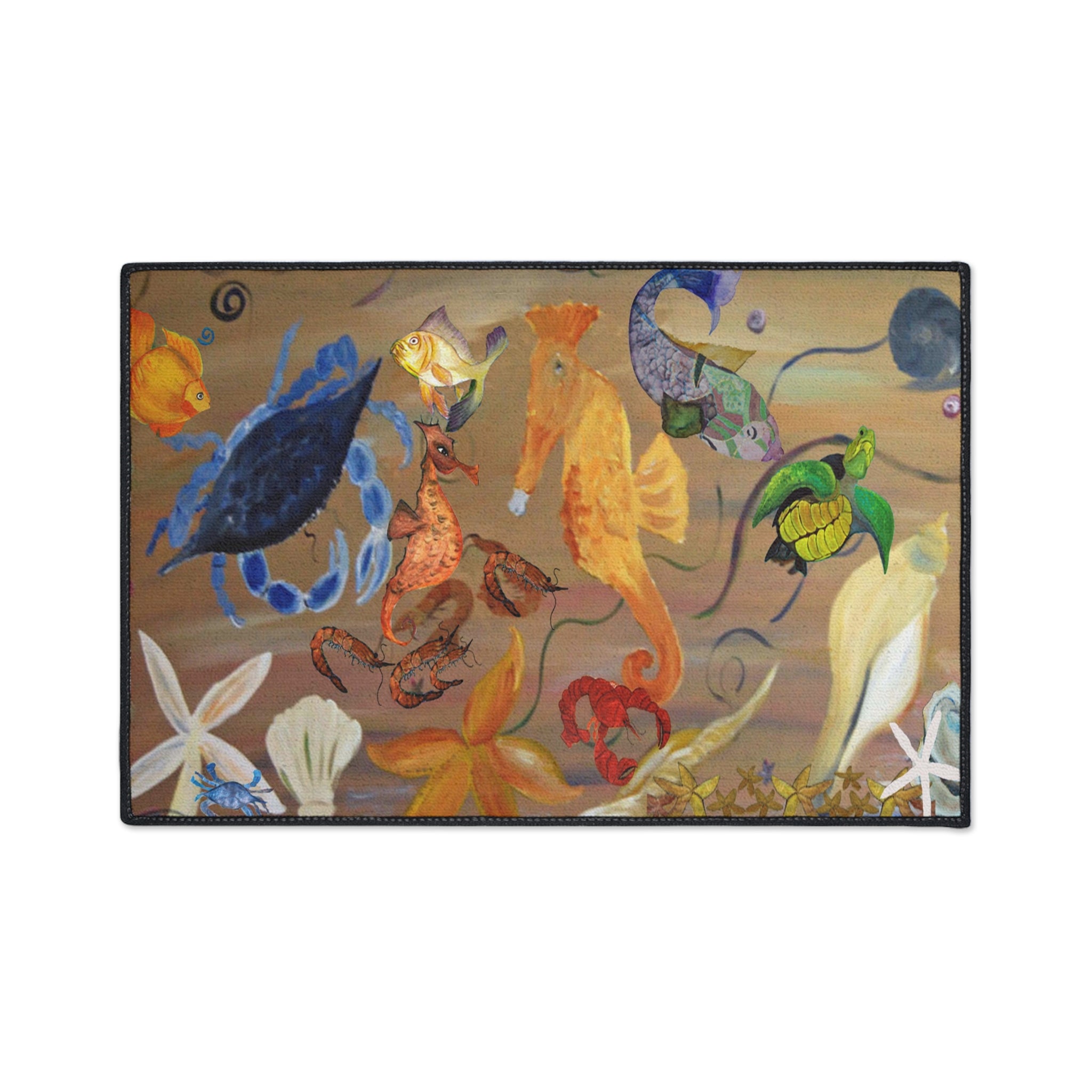 Underwater Garden Heavy-Duty Floor Mat — Colorful Seahorse & Sea Life Welcome Mat