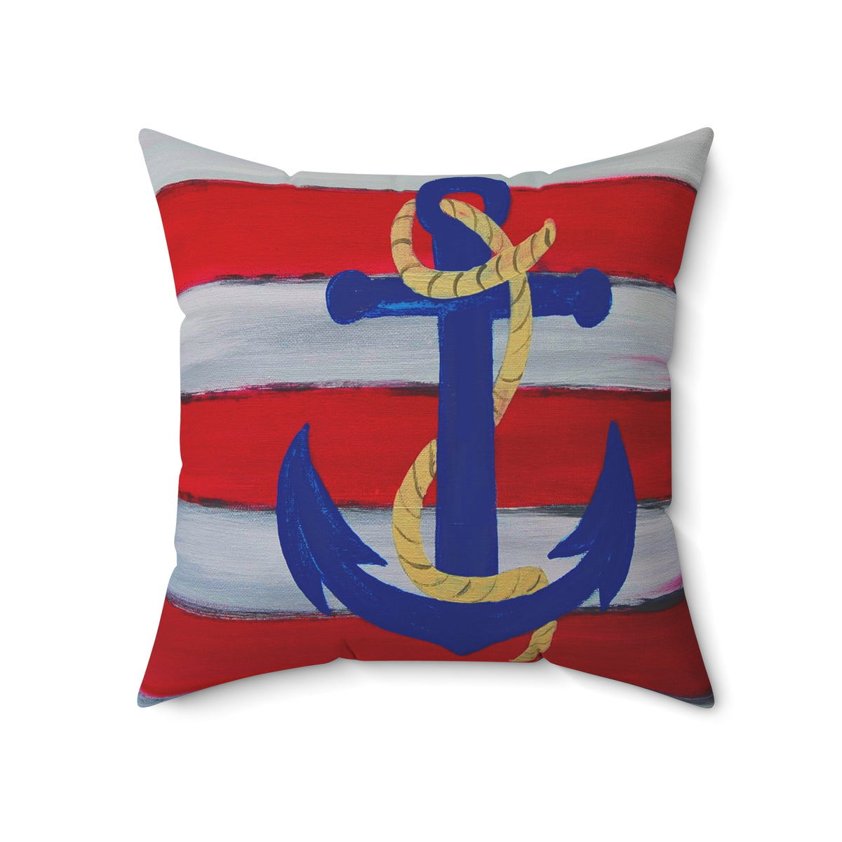 Nautical Anchor Pillow — Red & White Stripe Decorative Throw