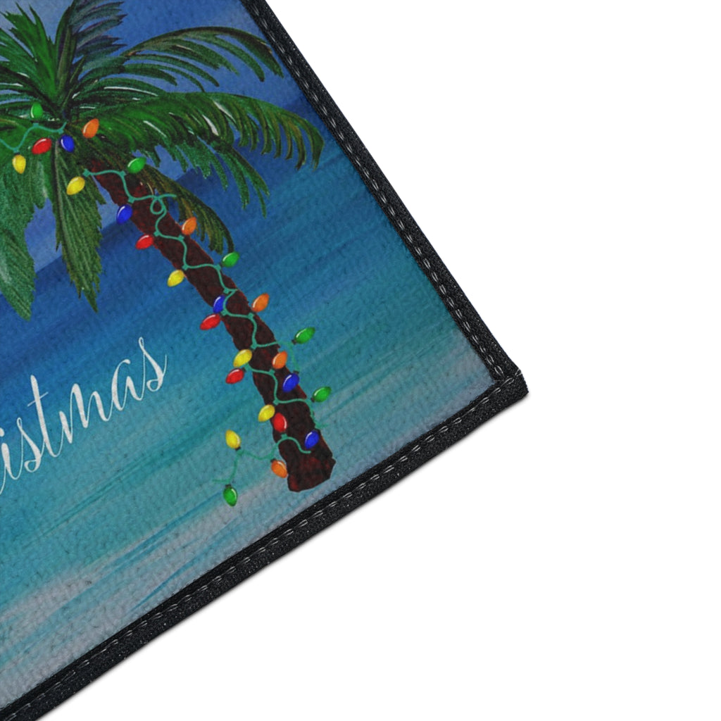 Merry Christmas Tropical Palm Doormat — Heavy Duty Holiday Floor Mat