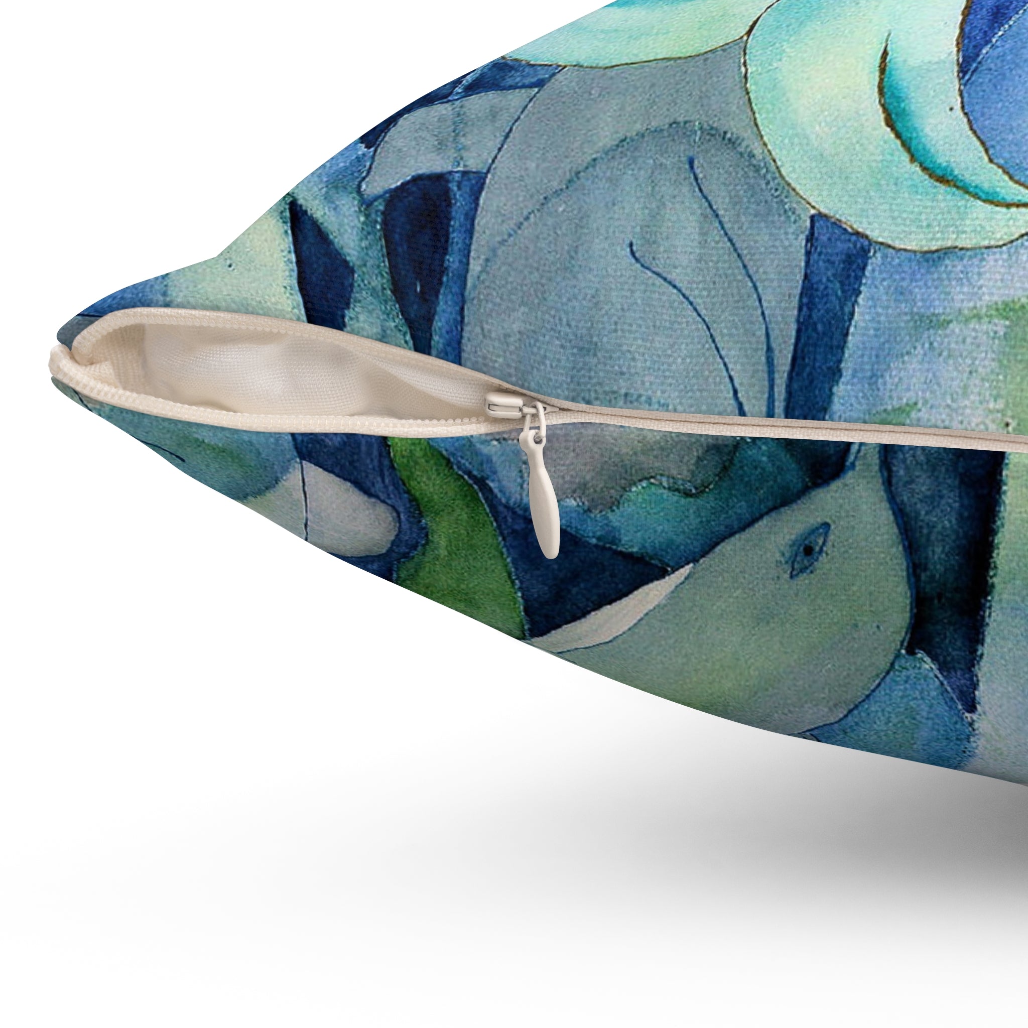Mermaid & Dolphins Blue Watercolor Throw Pillow