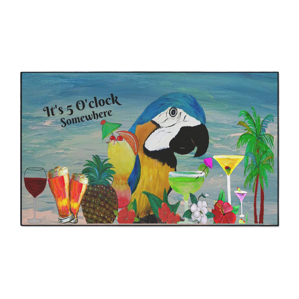 Parrot Bar Heavy Duty Floor Mat — "It's 5 O'Clock Somewhere" Tropical Parrot Drink Mat