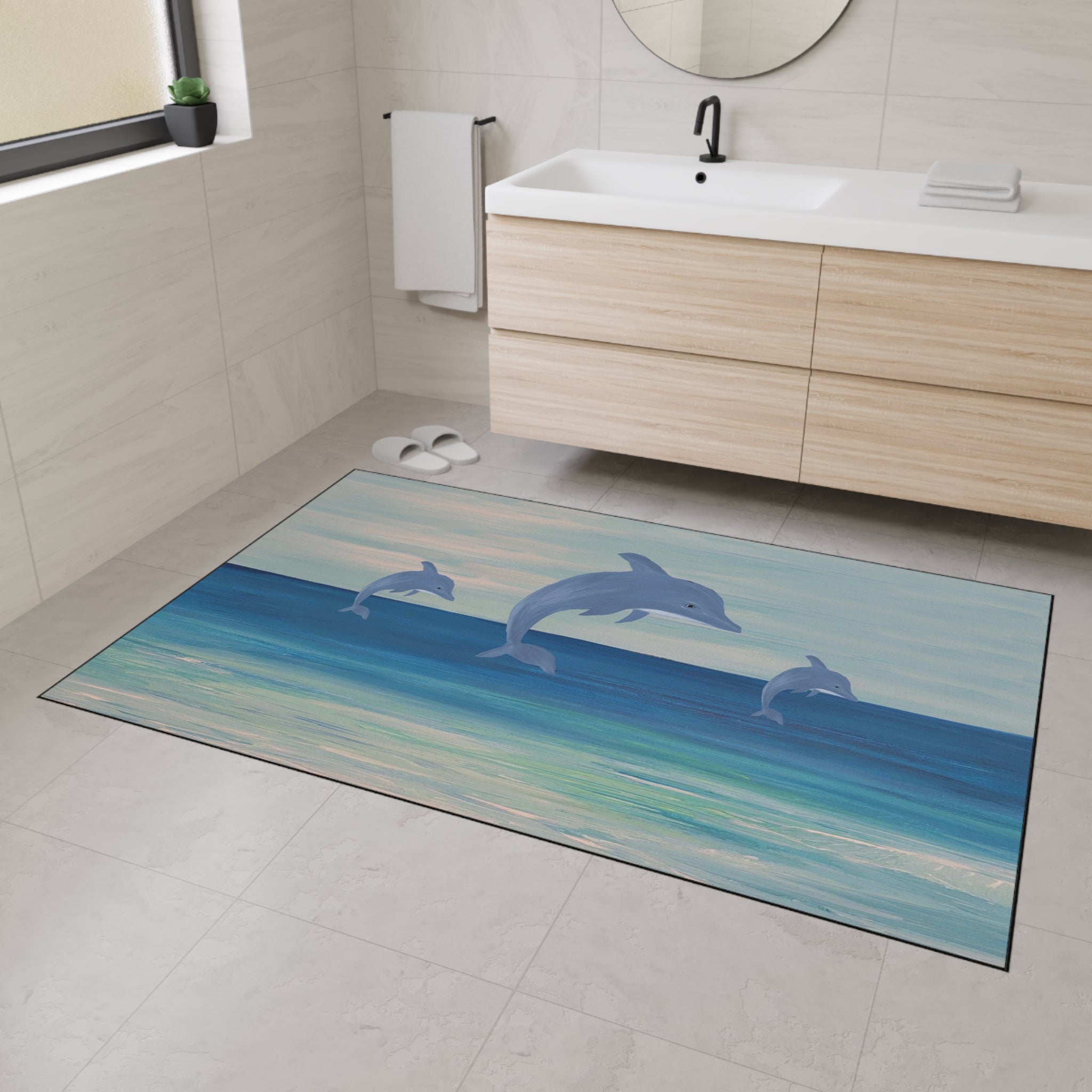 Dolphin Ocean Jump Heavy-Duty Floor Mat Coastal Beach house doormat