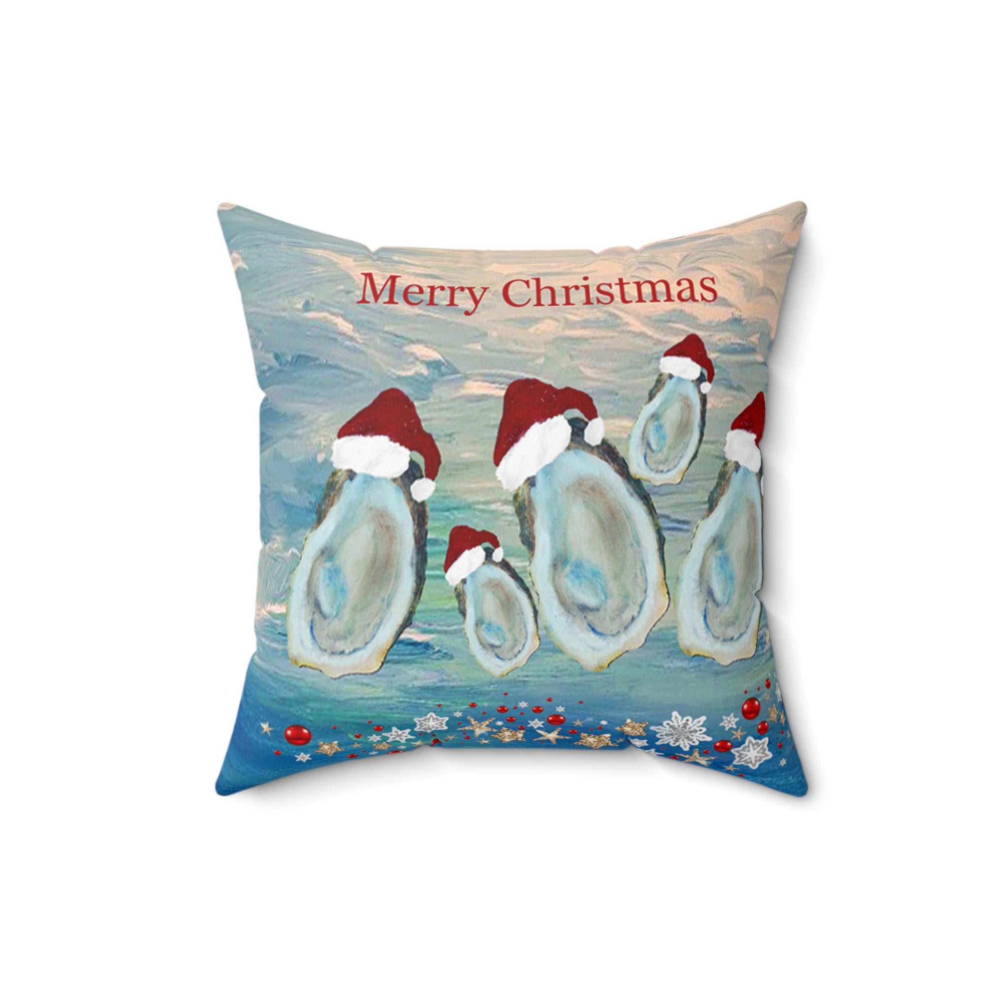 Merry Christmas Oyster Family Holiday Pillow
