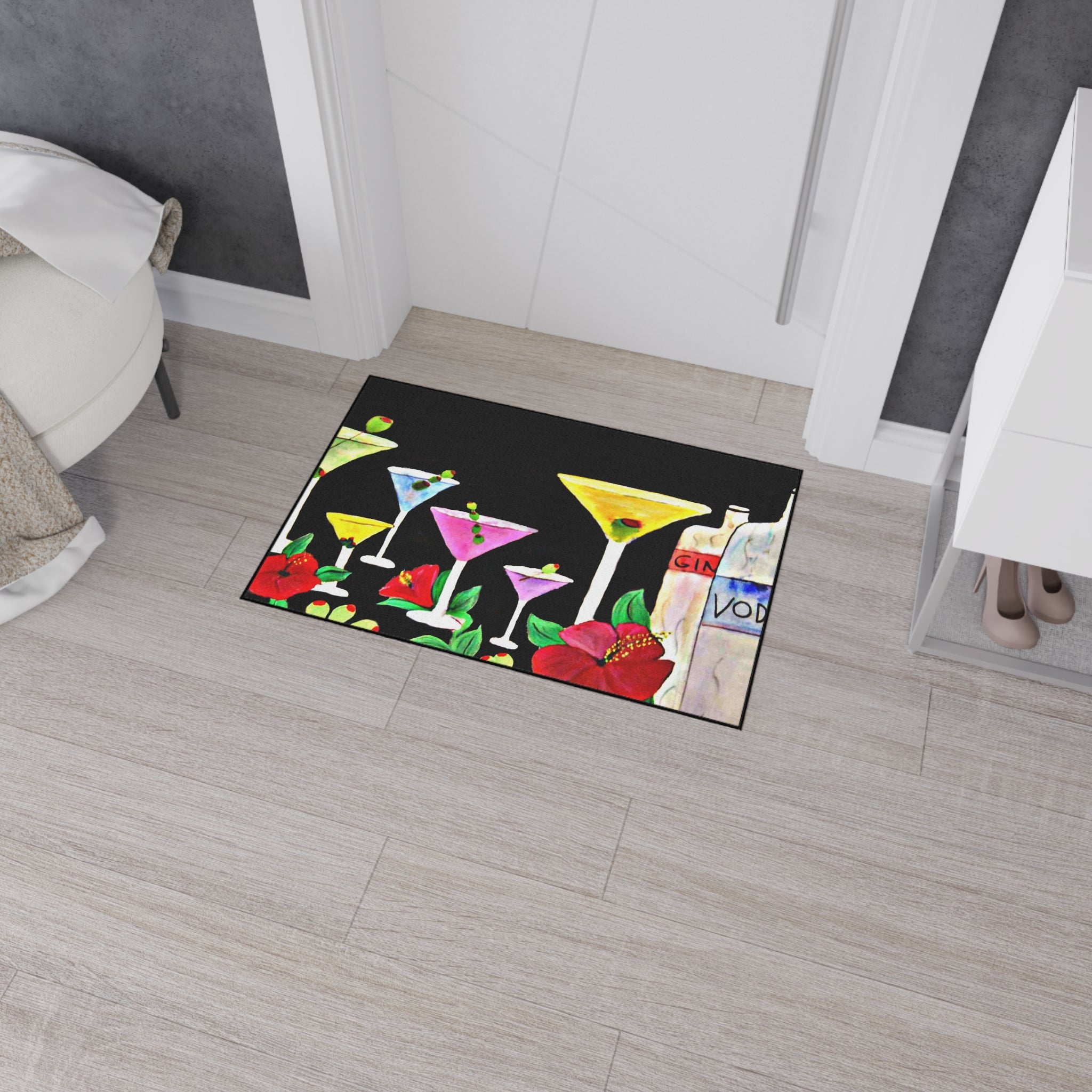 Cocktail Bar Floor Mat — Colorful Martini & Spirits Floral Mat