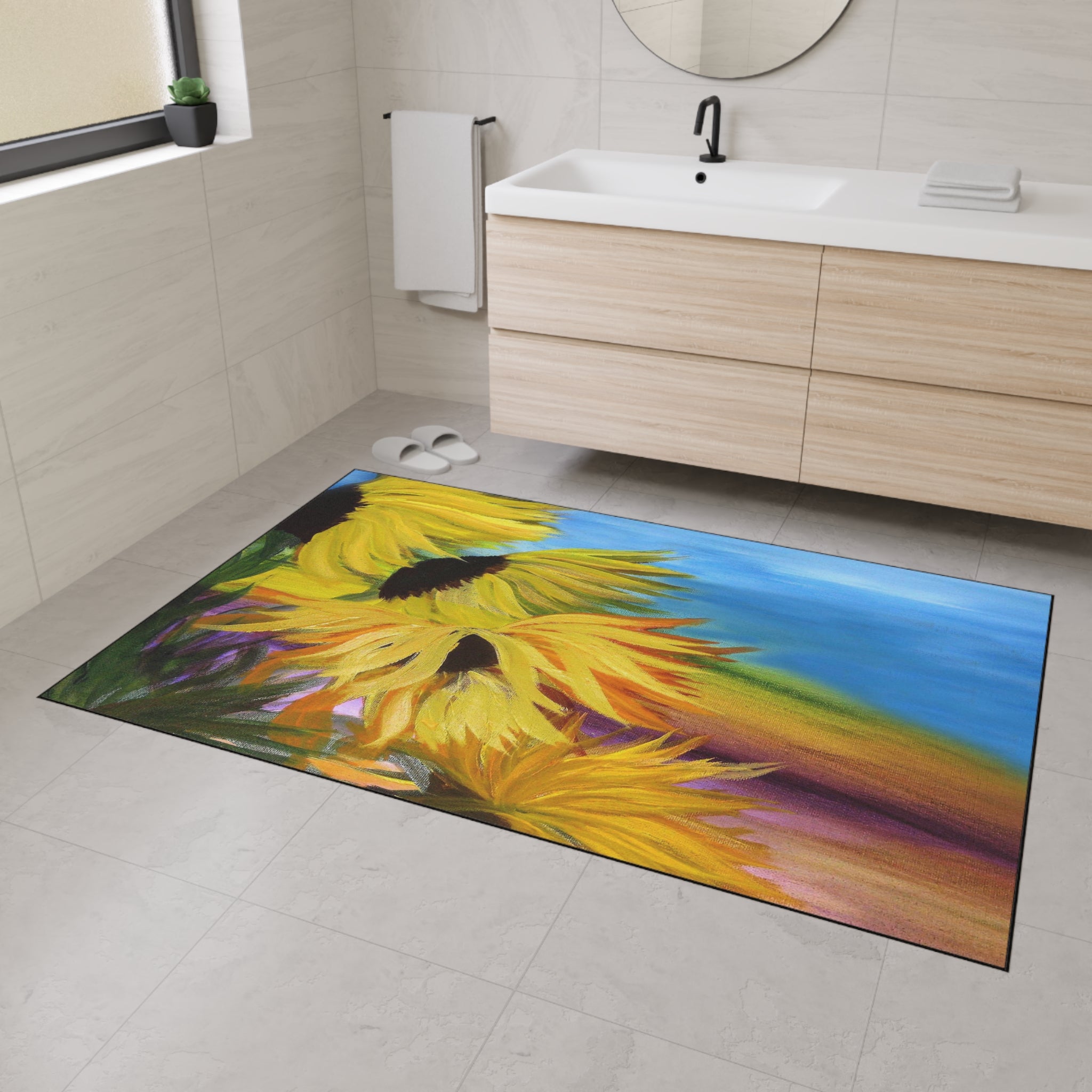 Sunflower Field Heavy-Duty Floor Mat — Vibrant Outdoor/Indoor Welcome Rug