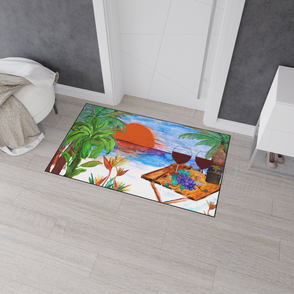 Romantic Picnic Beach Sunset Wine Heavy Duty Floor Mat