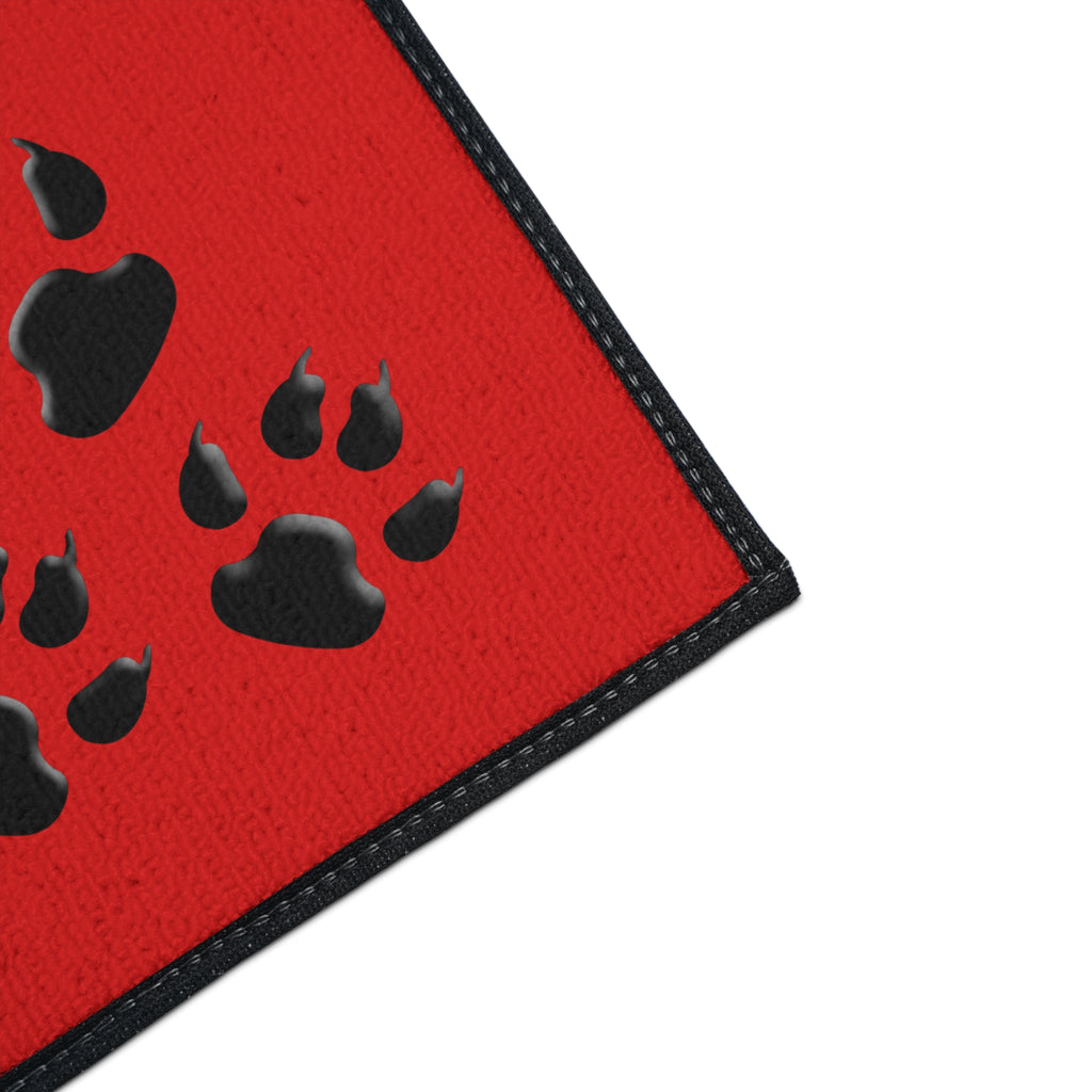 Bear Feet Welcome Heavy-Duty Floor Mat — Red Cabin Doormat with Bear Paw Prints