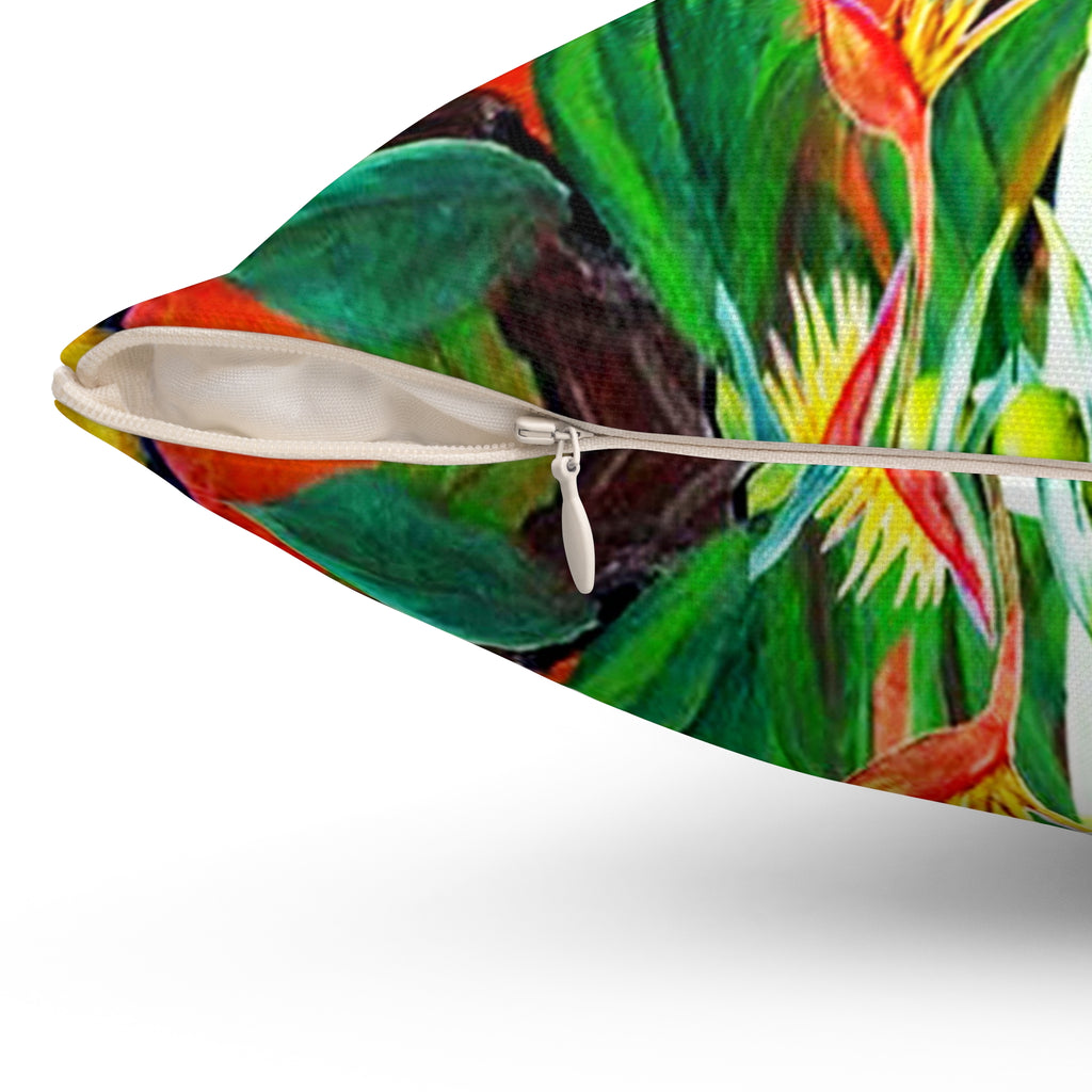 Square Pillow — Tropical Parrot 'It's 5 O'Clock Somewhere' Cocktail Design