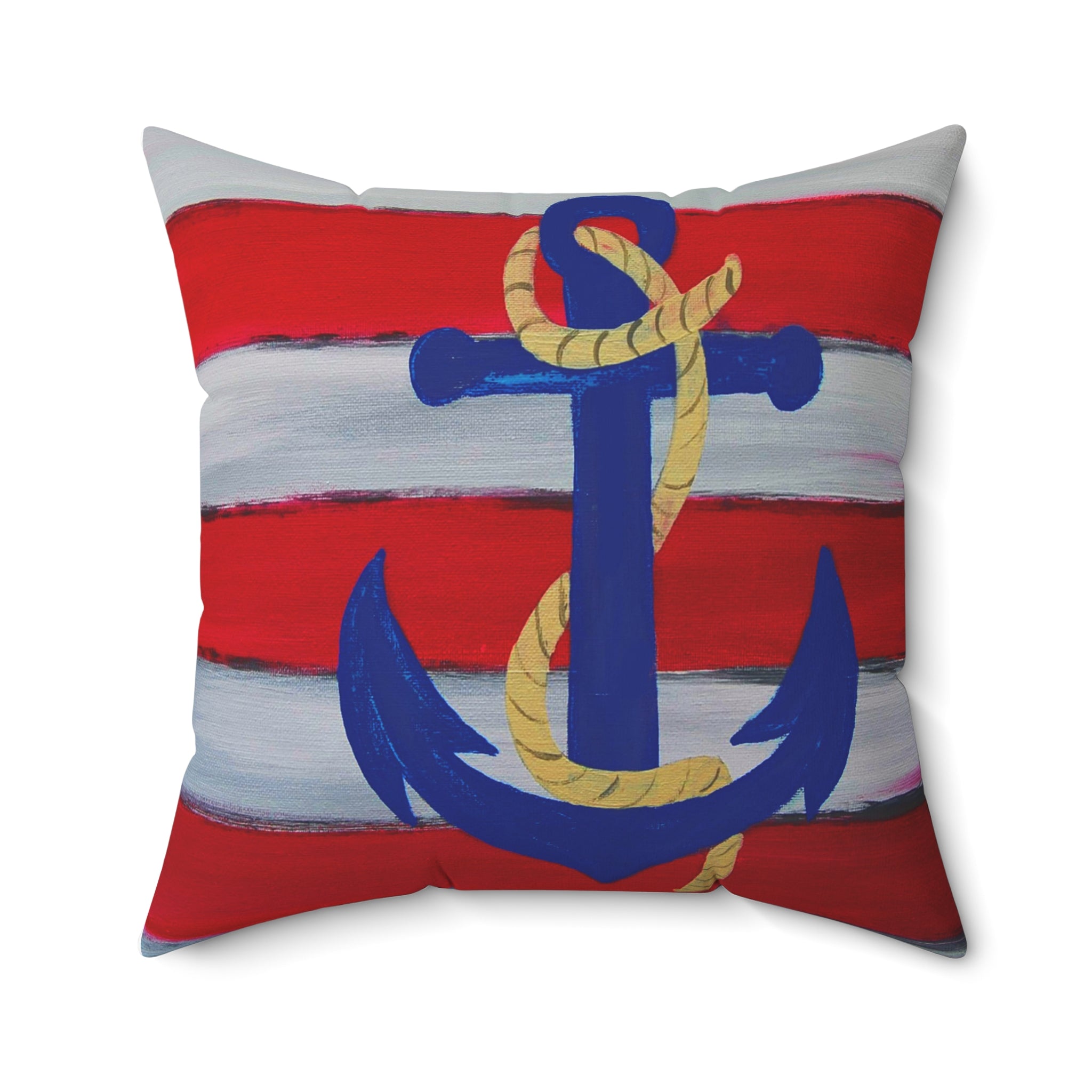 Nautical Anchor Pillow — Red & White Stripe Decorative Throw
