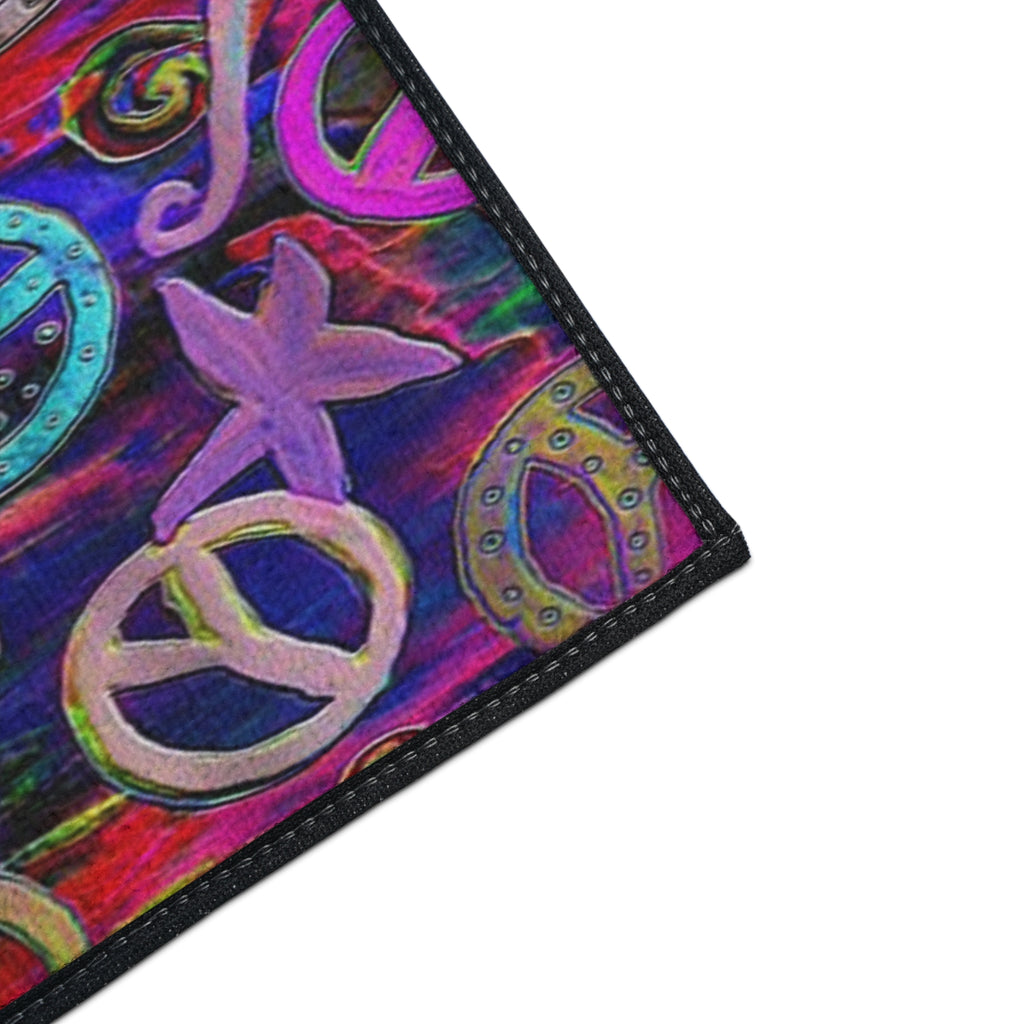 Vibrant Peace Signs Heavy Duty Floor Mat — Colorful Boho Entry Rug