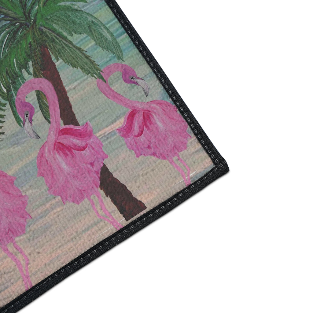 Flamingo Beach Heavy Duty Floor Mat — Tropical Palm Welcome Rug