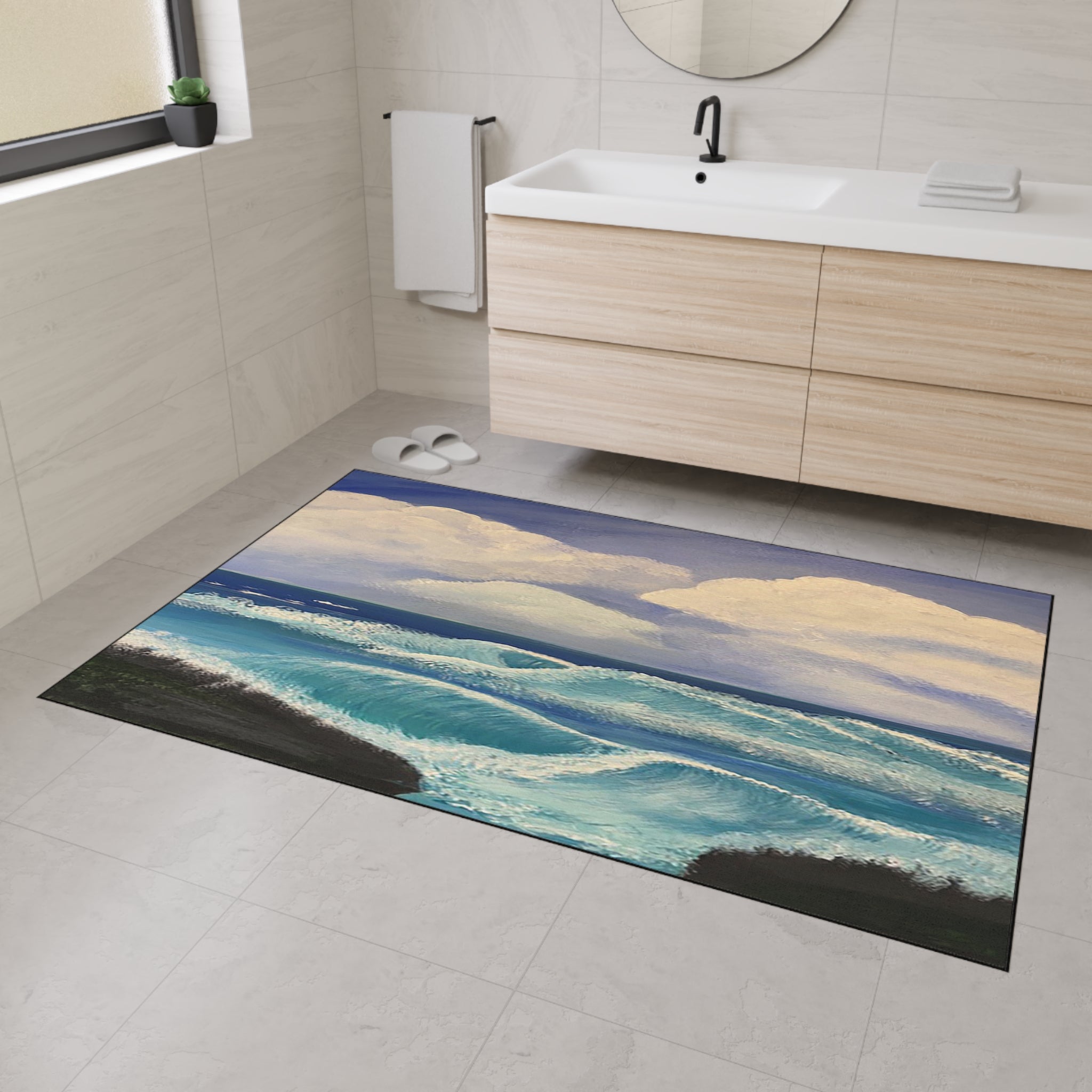 Ocean Waves Heavy-Duty Floor Mat — Coastal Seascape Doormat