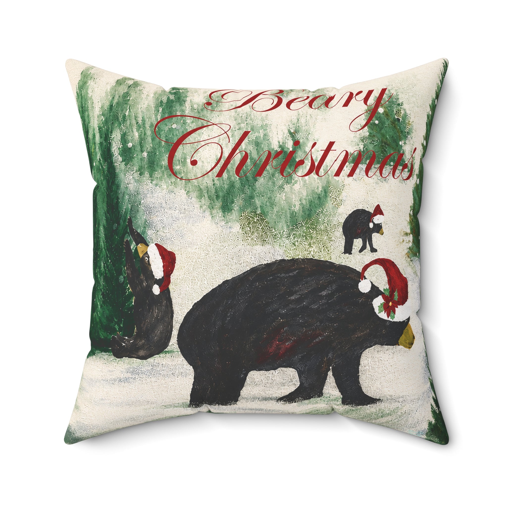 Beary Christmas Decorative Pillow — Holiday Black Bear Throw Pillow