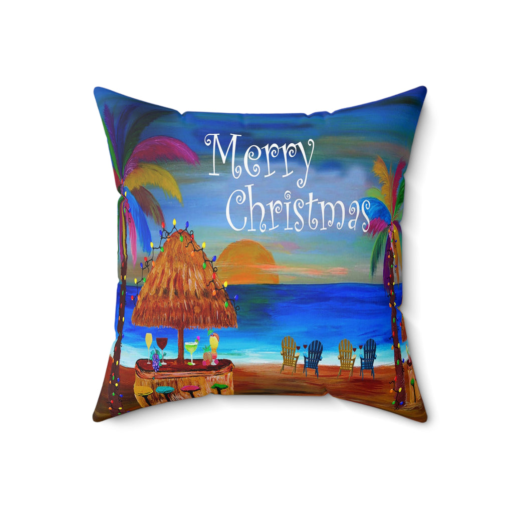 Tropical "Merry Christmas" Beach Pillow — Holiday Luau Decorative Throw Pillow