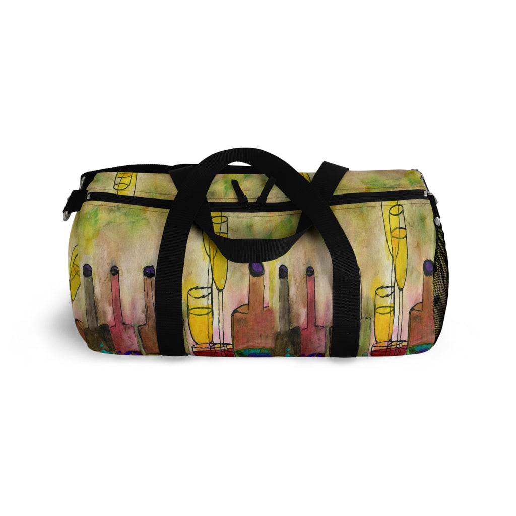Wine Bottle Art Duffel Bag — Colorful Vineyard Travel Gym Bag
