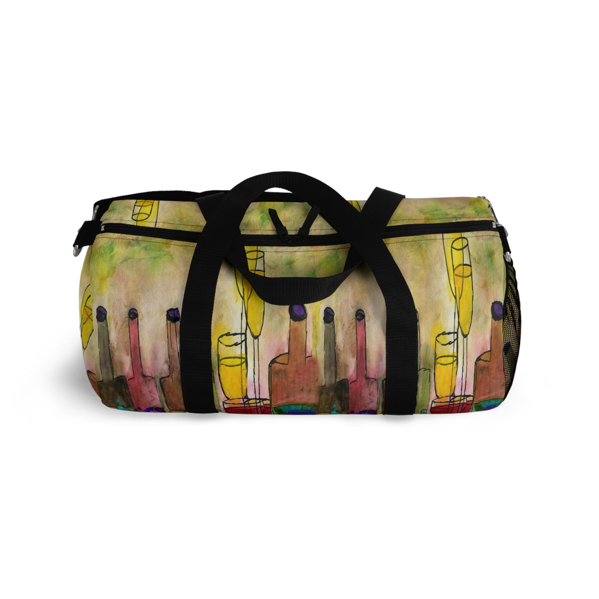 Wine Bottle Art Duffel Bag — Colorful Vineyard Travel Gym Bag